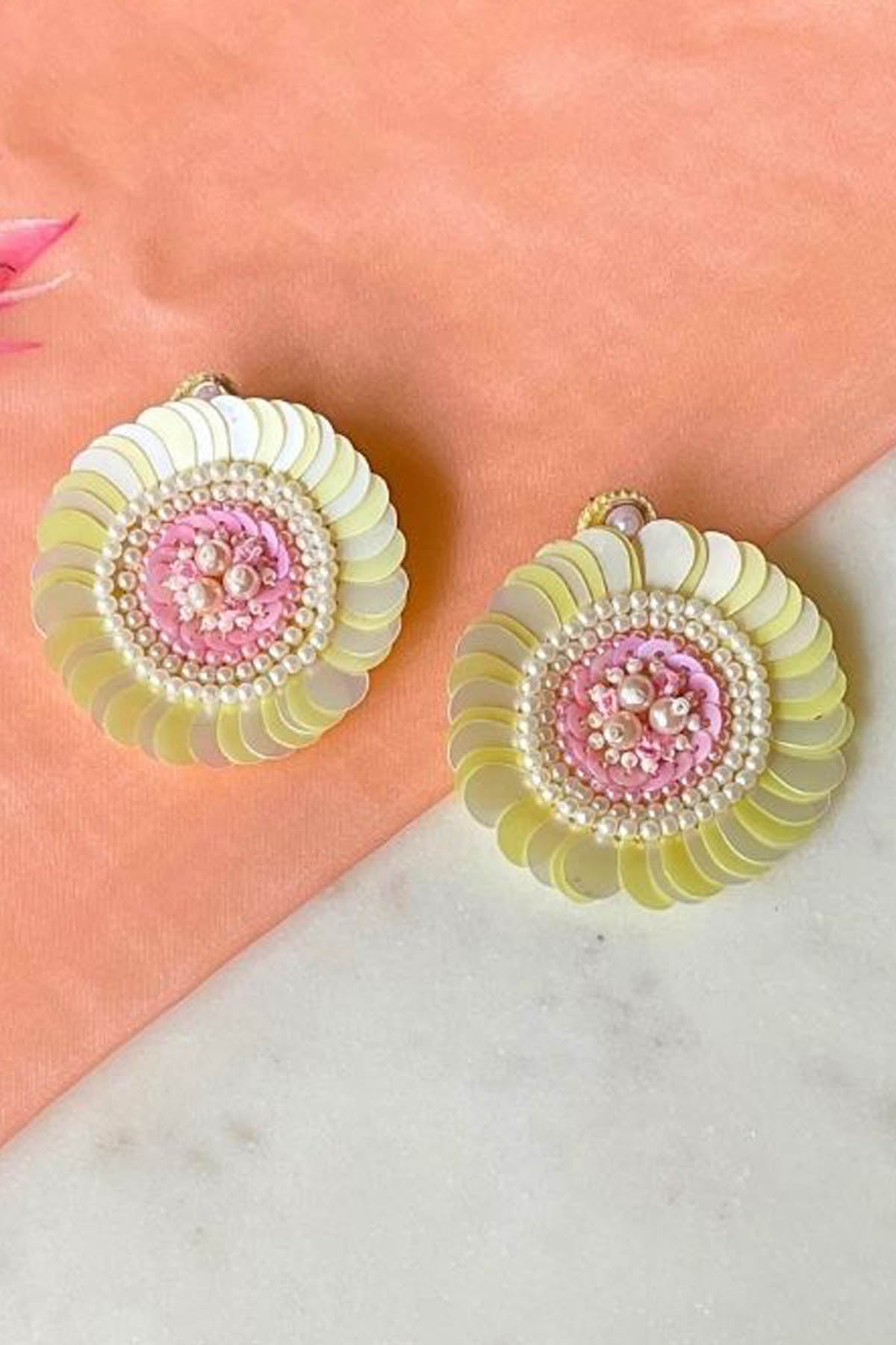Yellow Sequins Stud Earrings