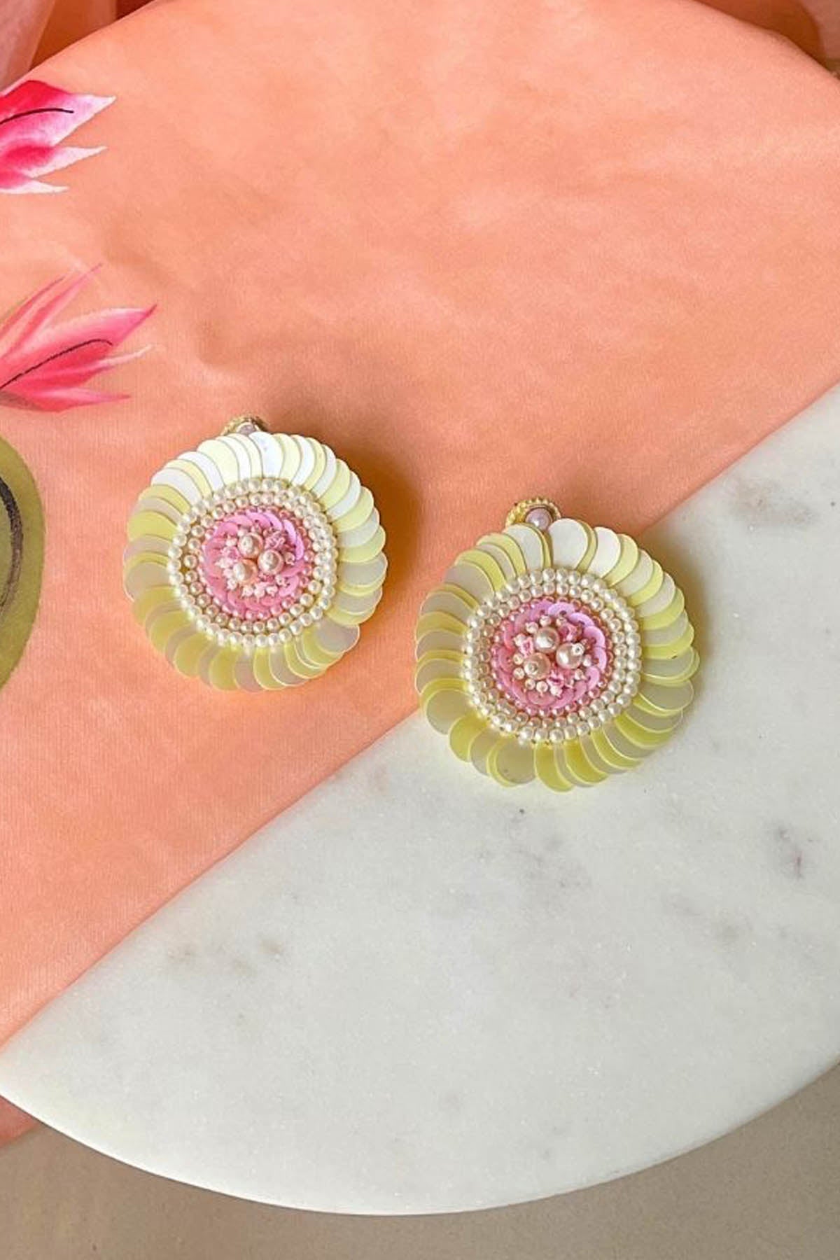 Deeya The Fashion House Yellow Sequins Stud Earrings Jewellery online at ScrollnShops