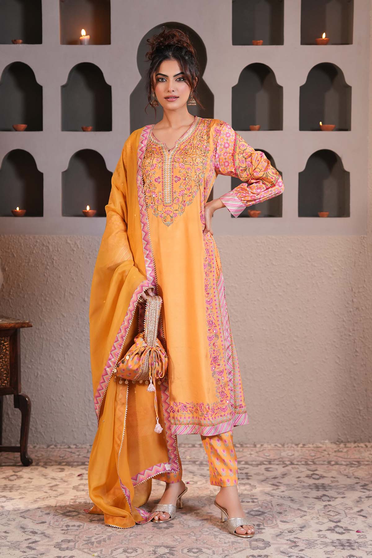 Buy Yellow Sequins Work Kurta Set by Ugna by Unnati for women online at ScrollnShops