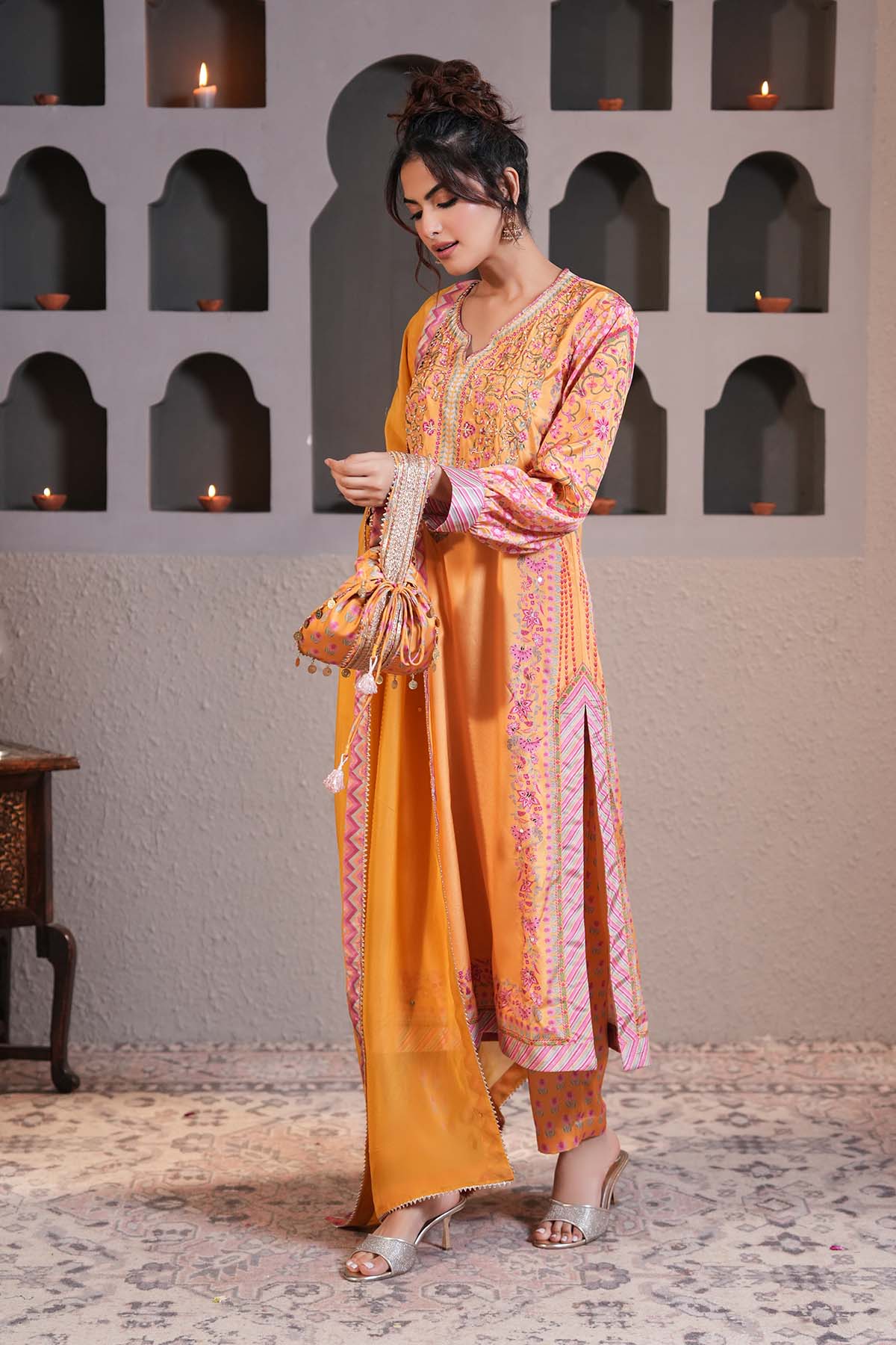 Yellow Sequins Work Kurta Set