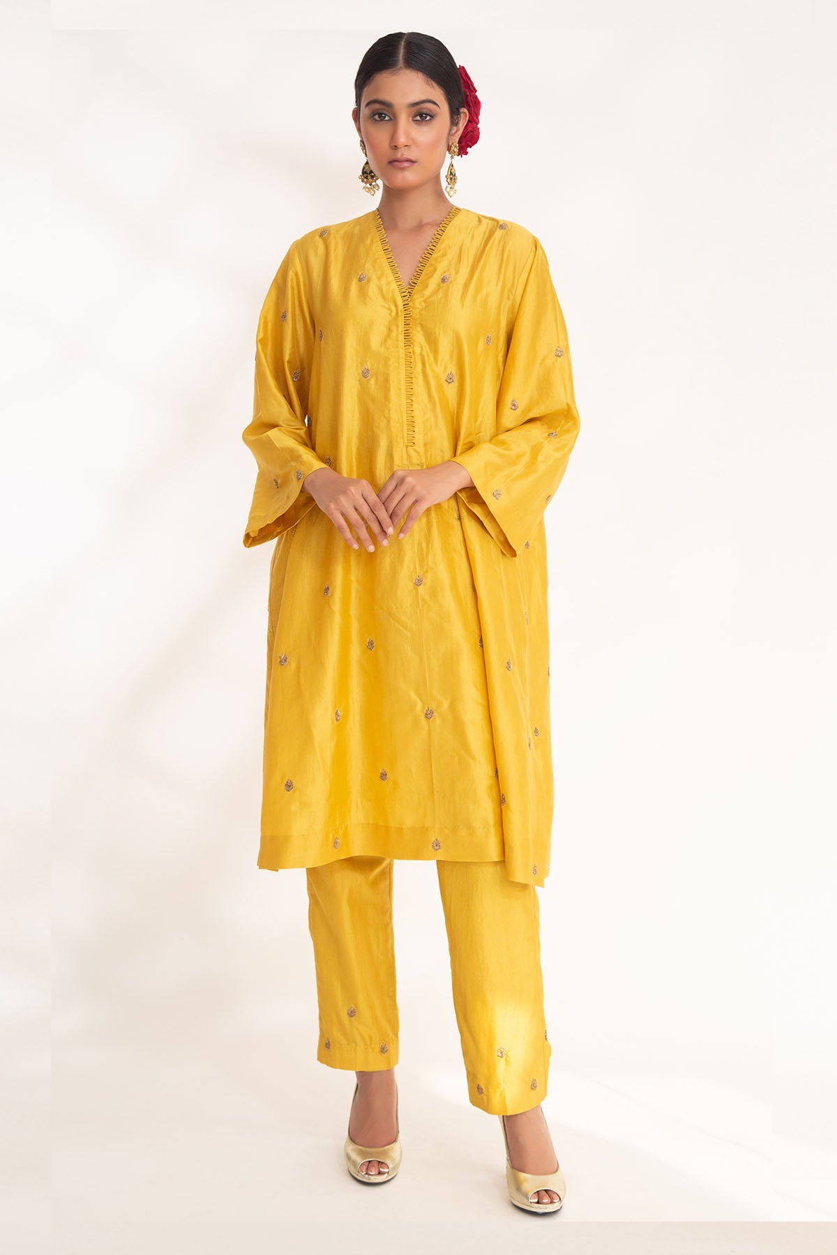 Chhaya Mehrotra Yellow Short Flare Kurta & Pants for women online at ScrollnShops