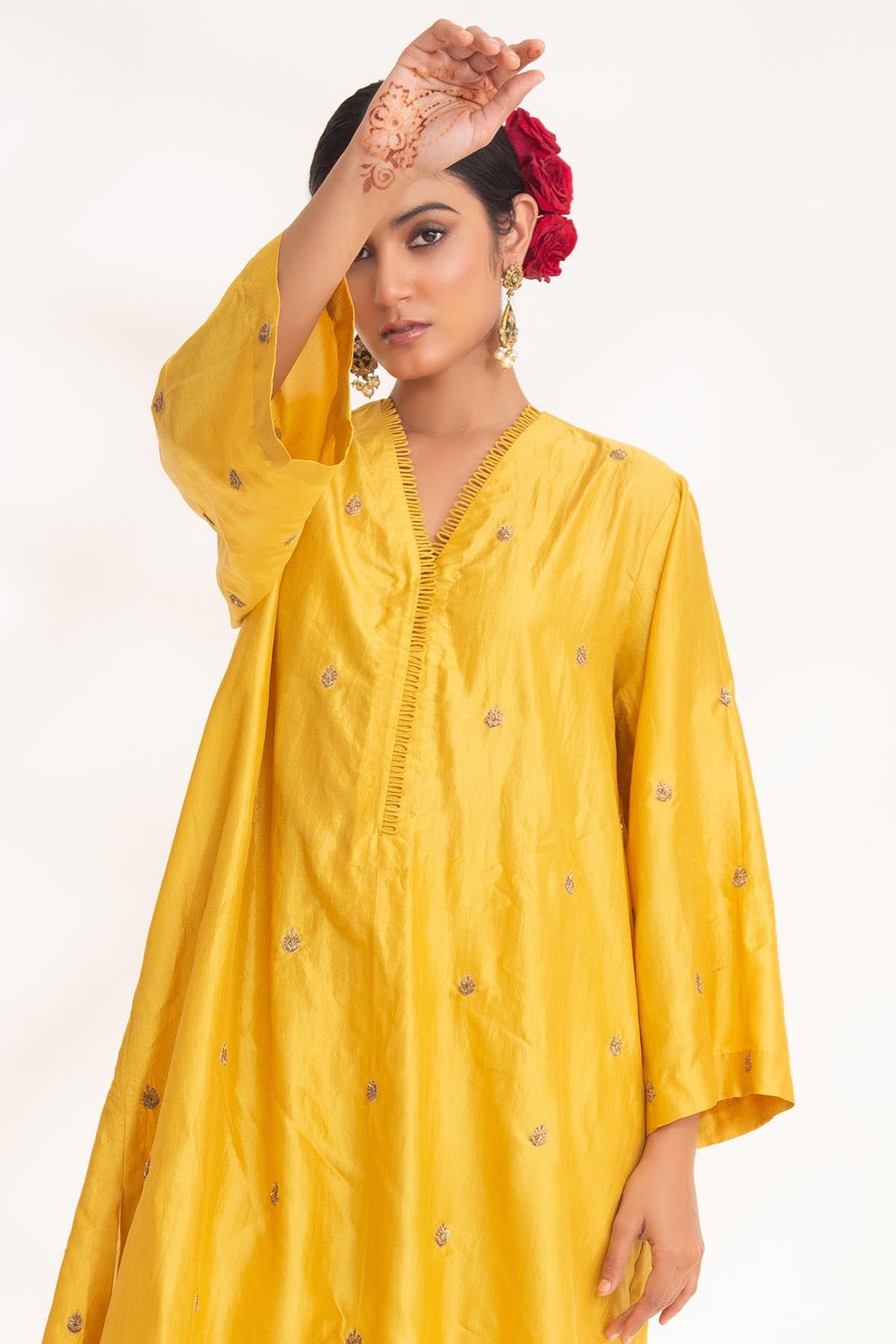 Yellow Short Flare Kurta & Pants