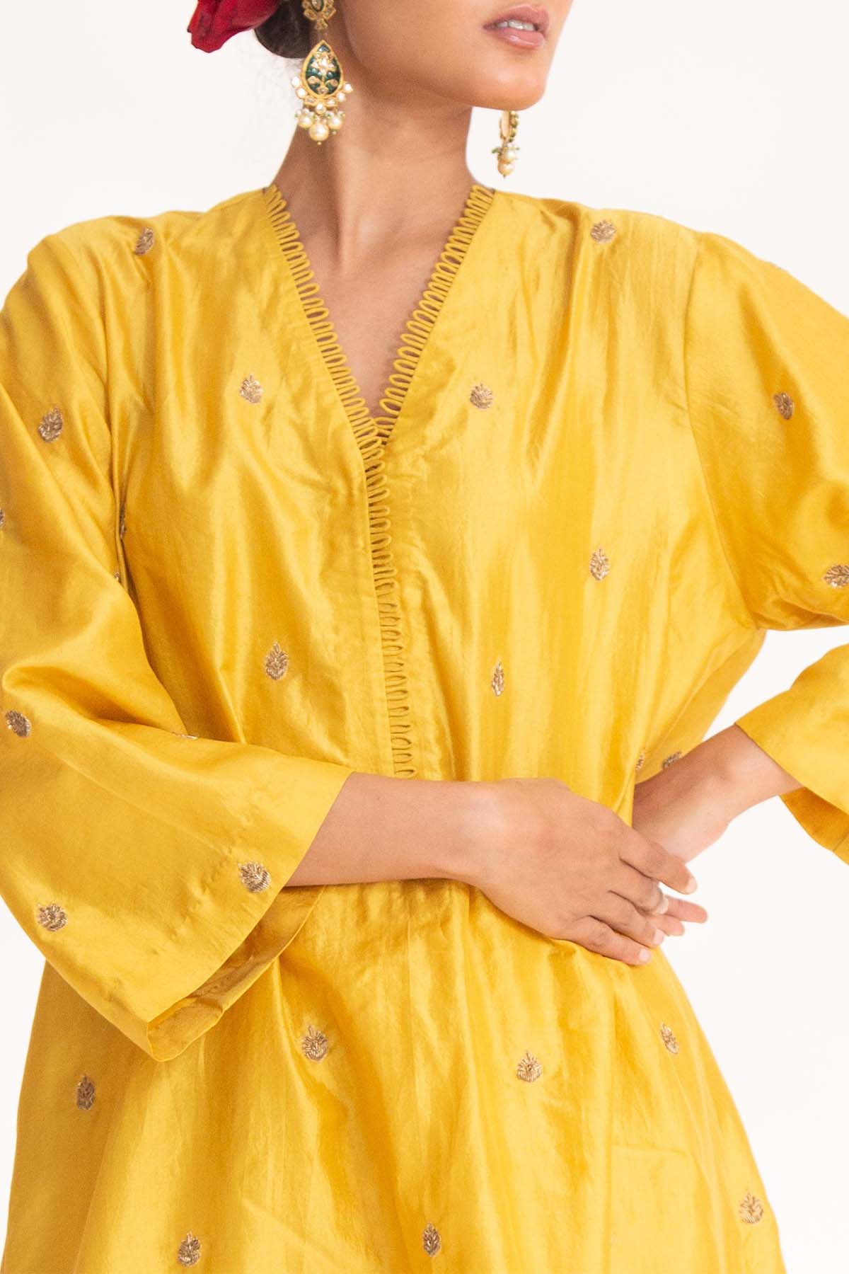 Yellow Short Flare Kurta & Pants