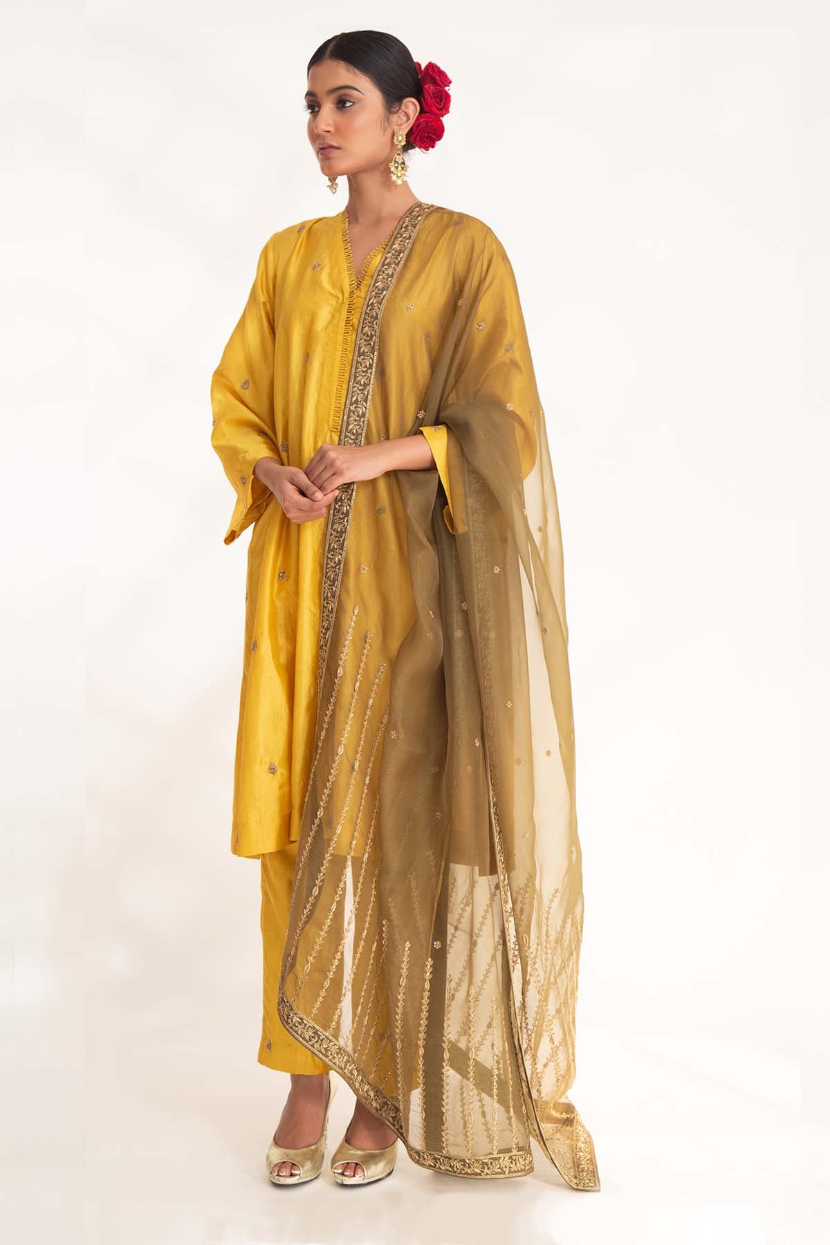 Yellow Short Flare Kurta & Pants