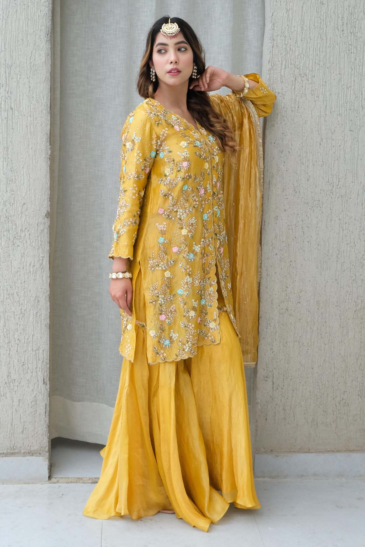Yellow Short Kurta & Gharara Set