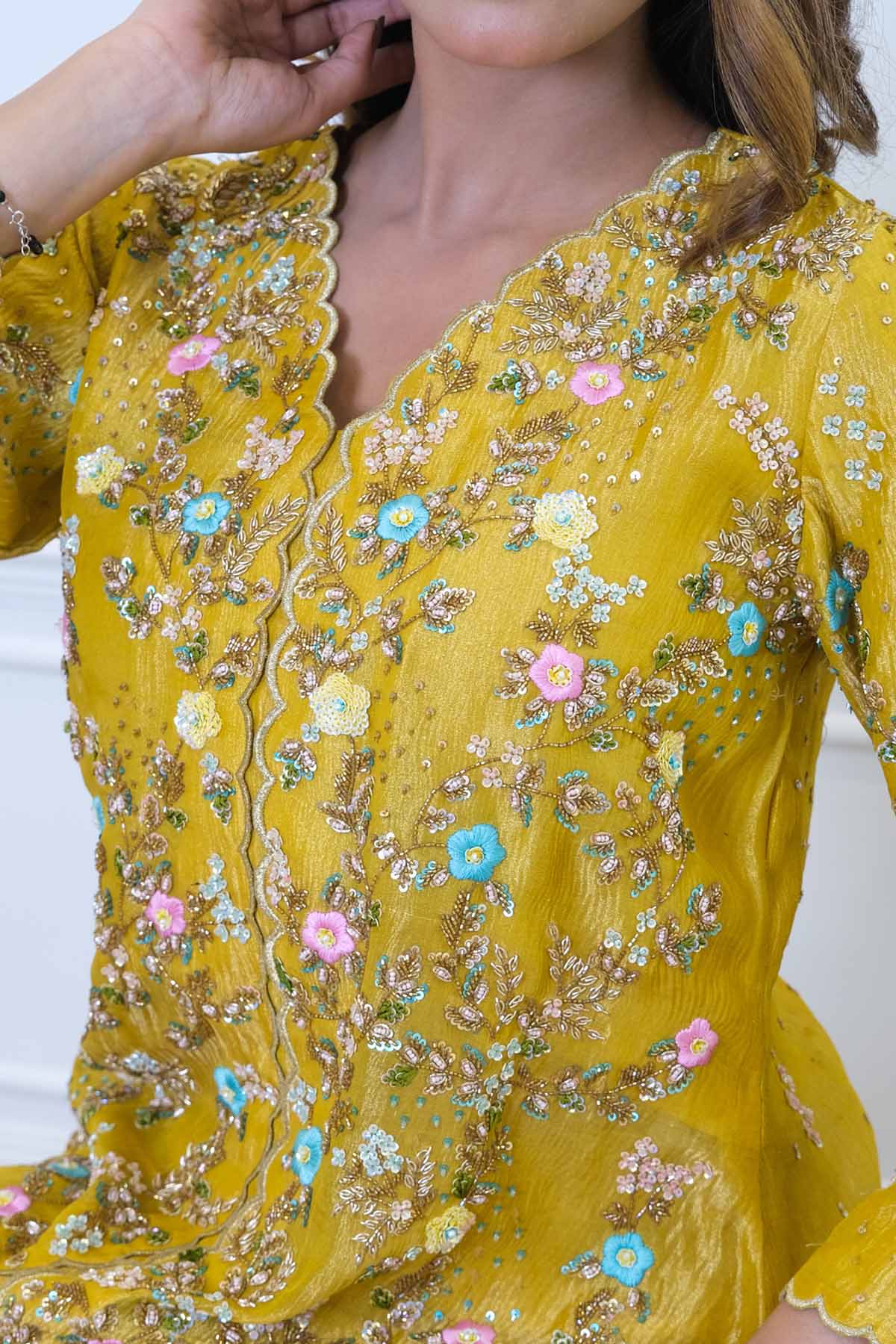 Yellow Short Kurta & Gharara Set