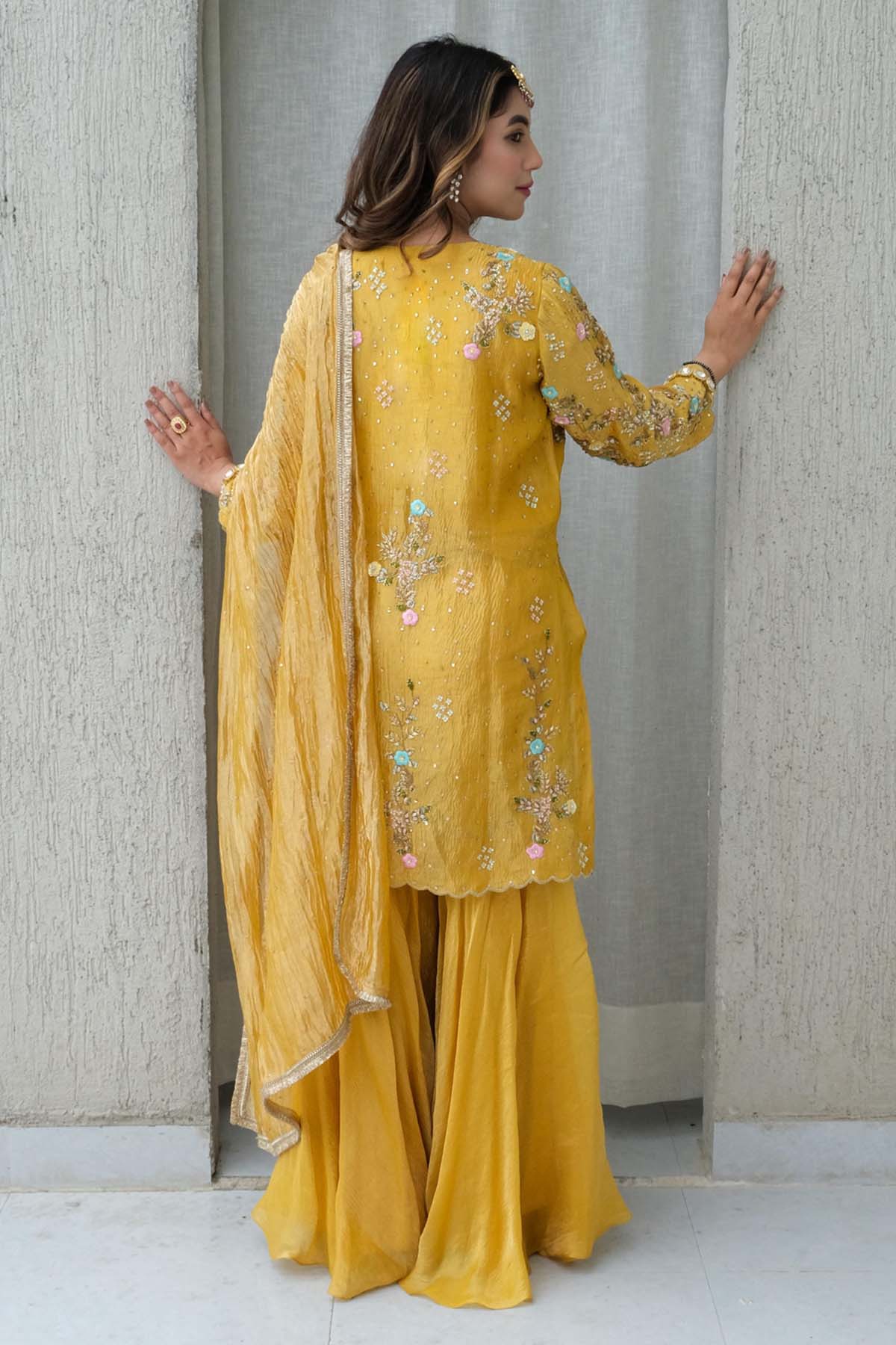 Yellow Short Kurta & Gharara Set