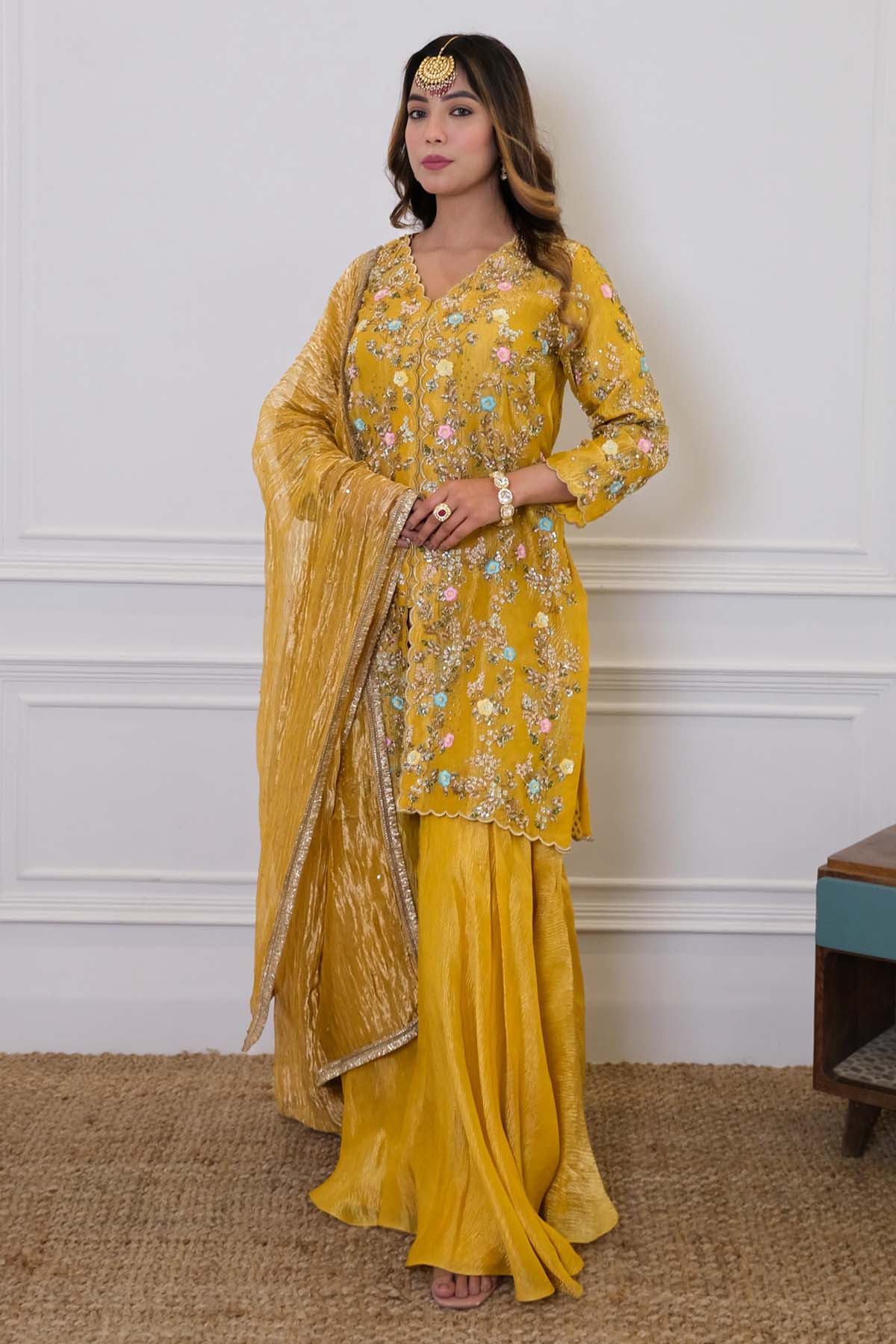Yellow Short Kurta & Gharara Set