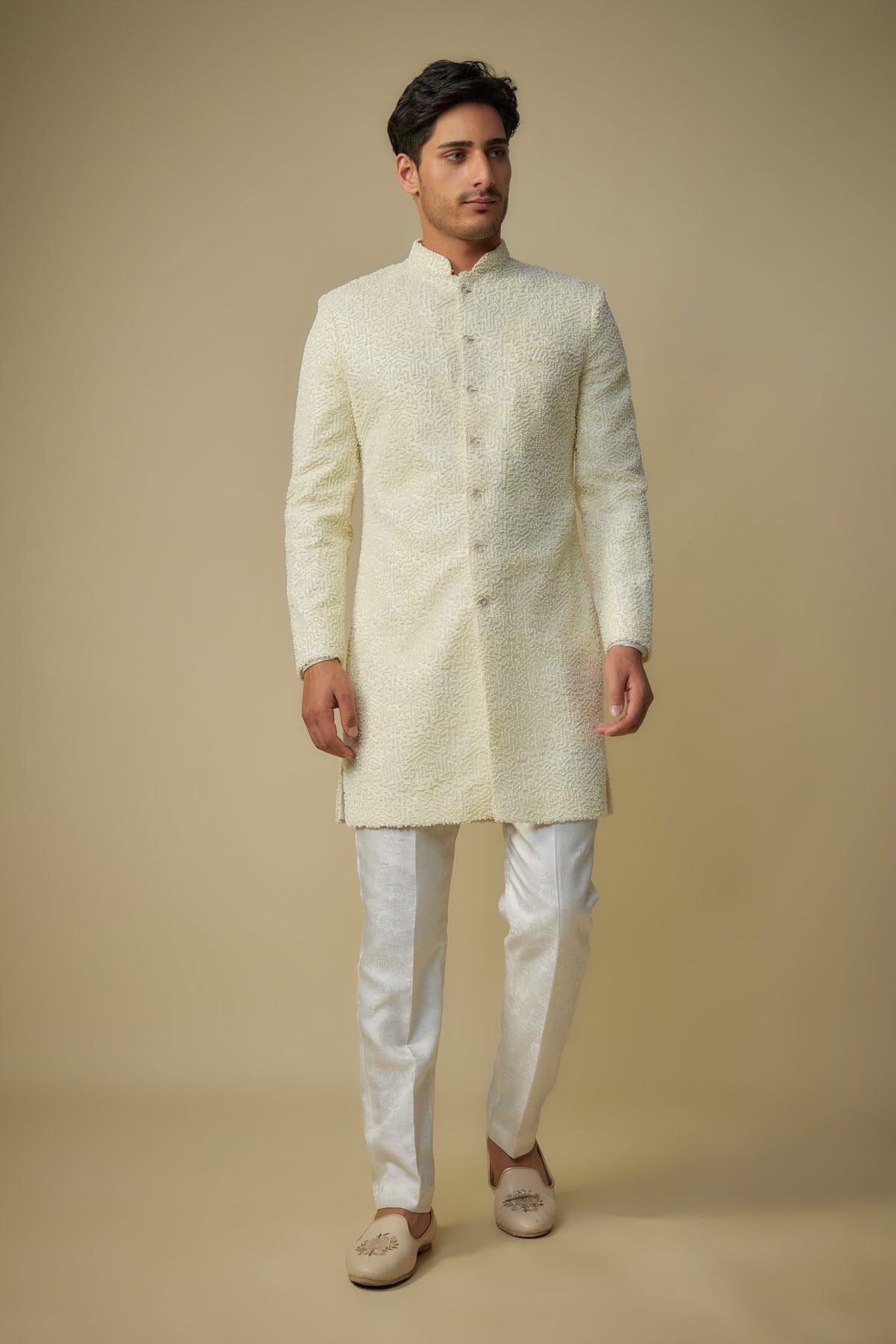 Buy Yellow Short Sherwani & Pants by Masumi Mewawalla for men online at ScrollnShops