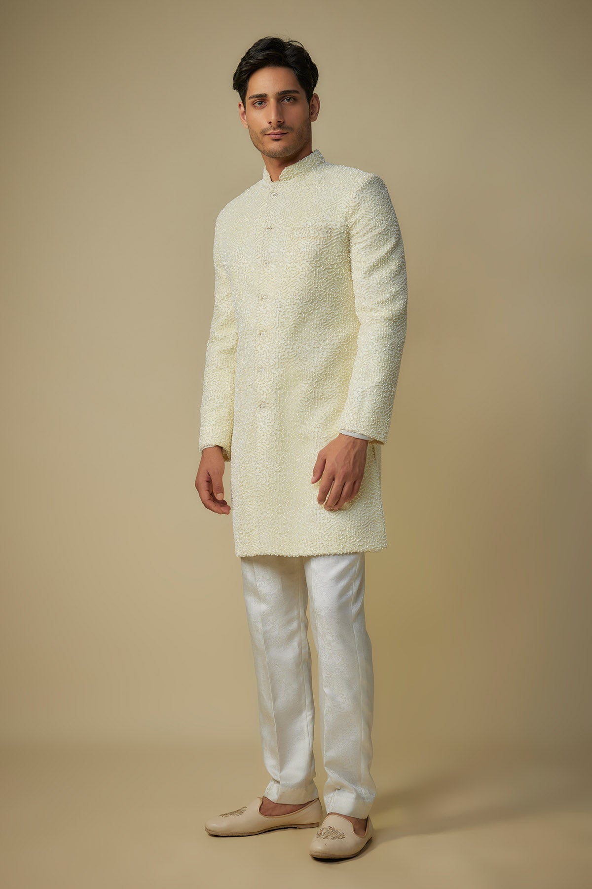 Yellow Short Sherwani & Pants