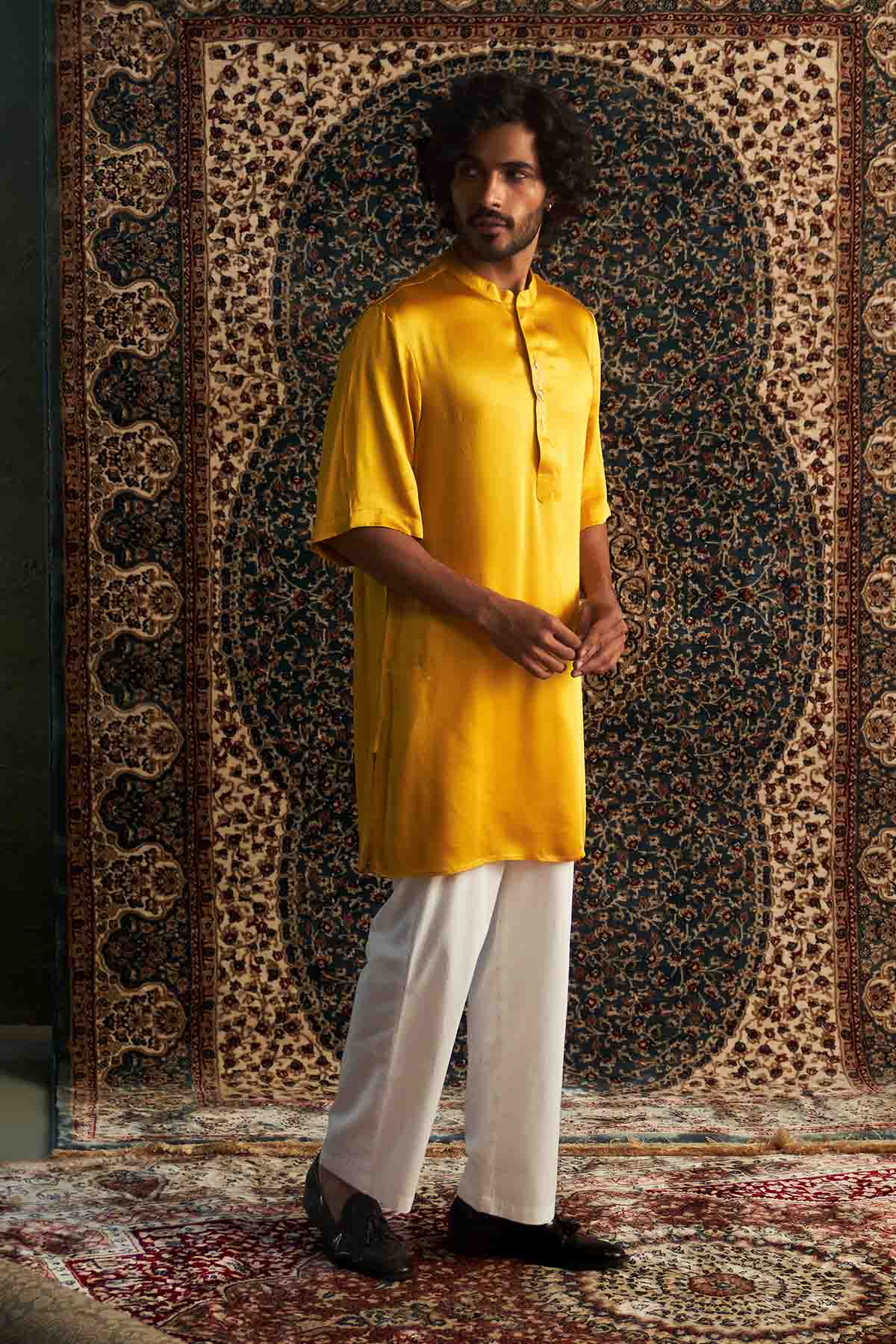Yellow Short Sleeves Kurta Set