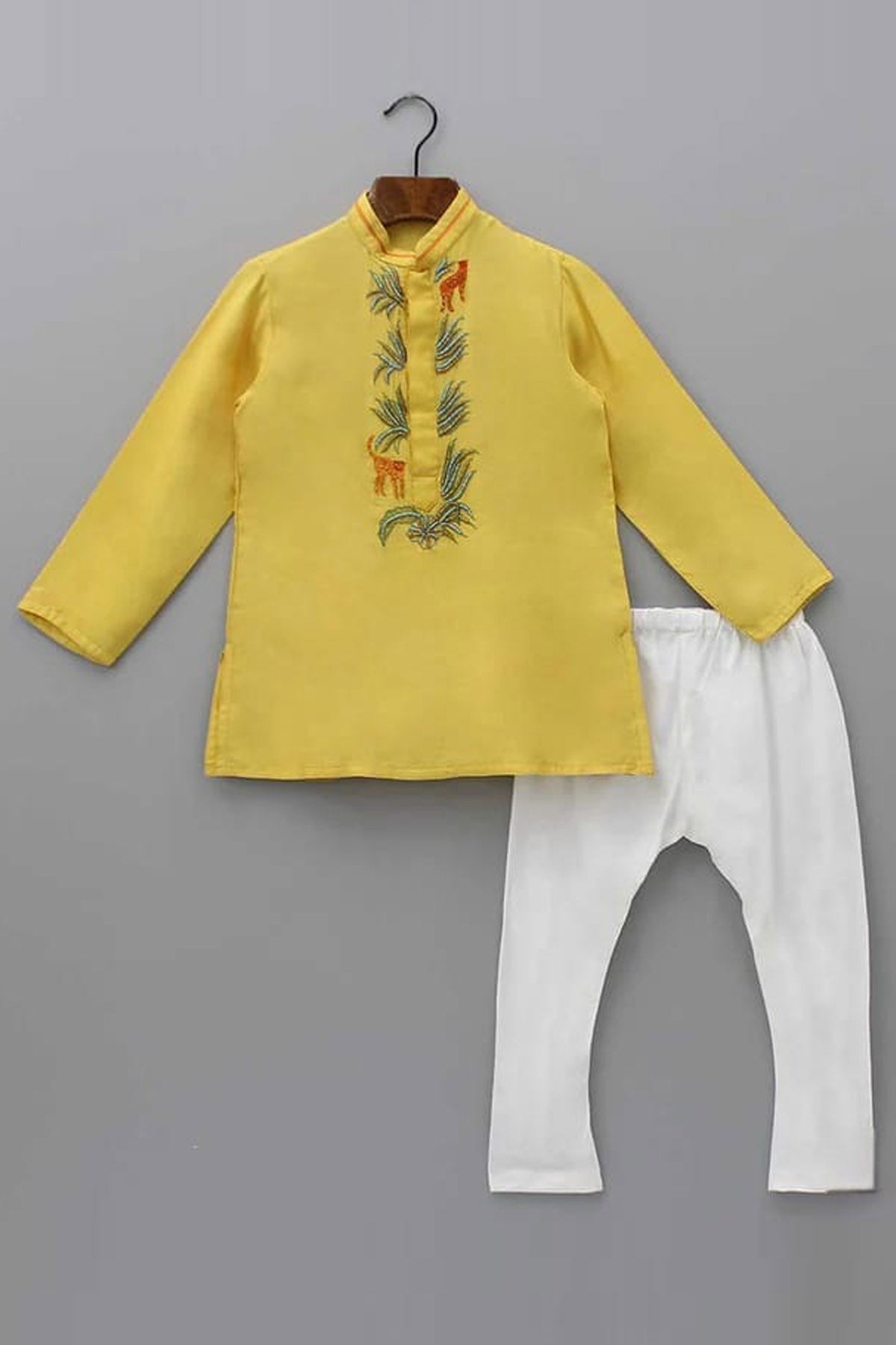 Little Brats Yellow Silk Blend Kurta Set for boy online at ScrollnShops