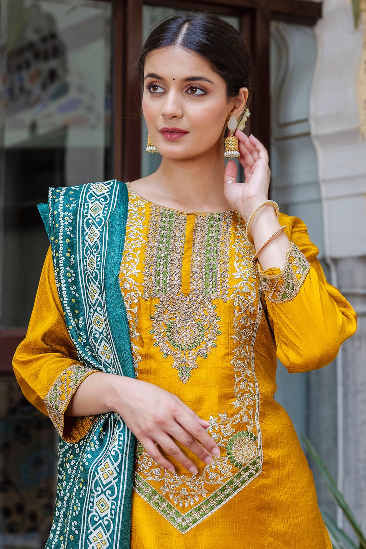Yellow Silk Blended Kurta Set