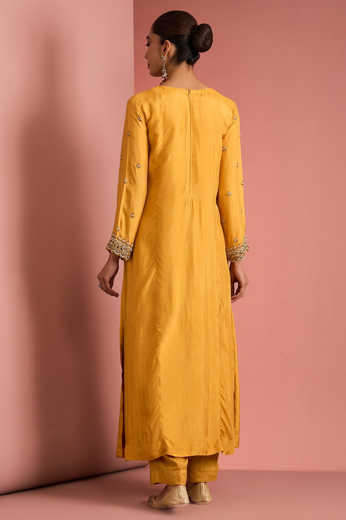 Yellow Silk Cutdana Kurta Set