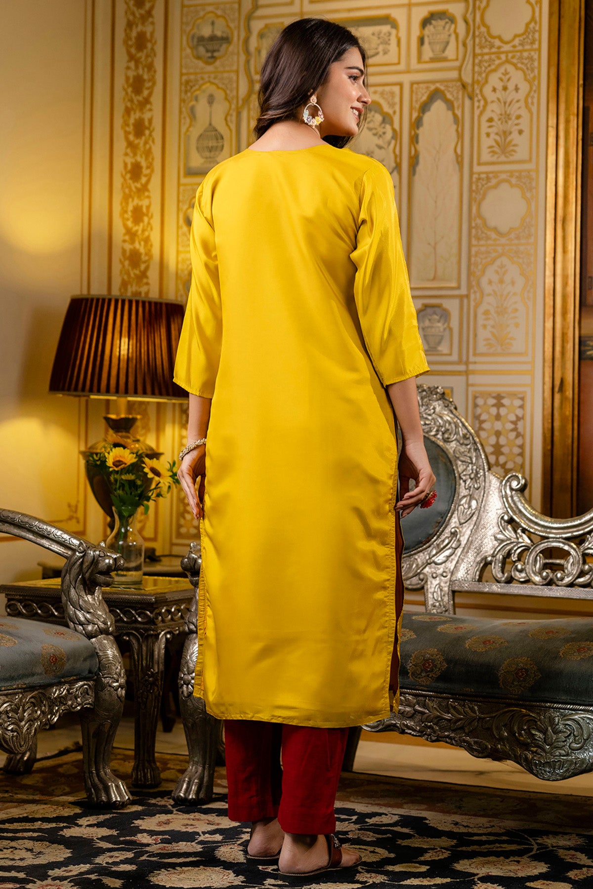 Yellow Silk Embroidery Kurta