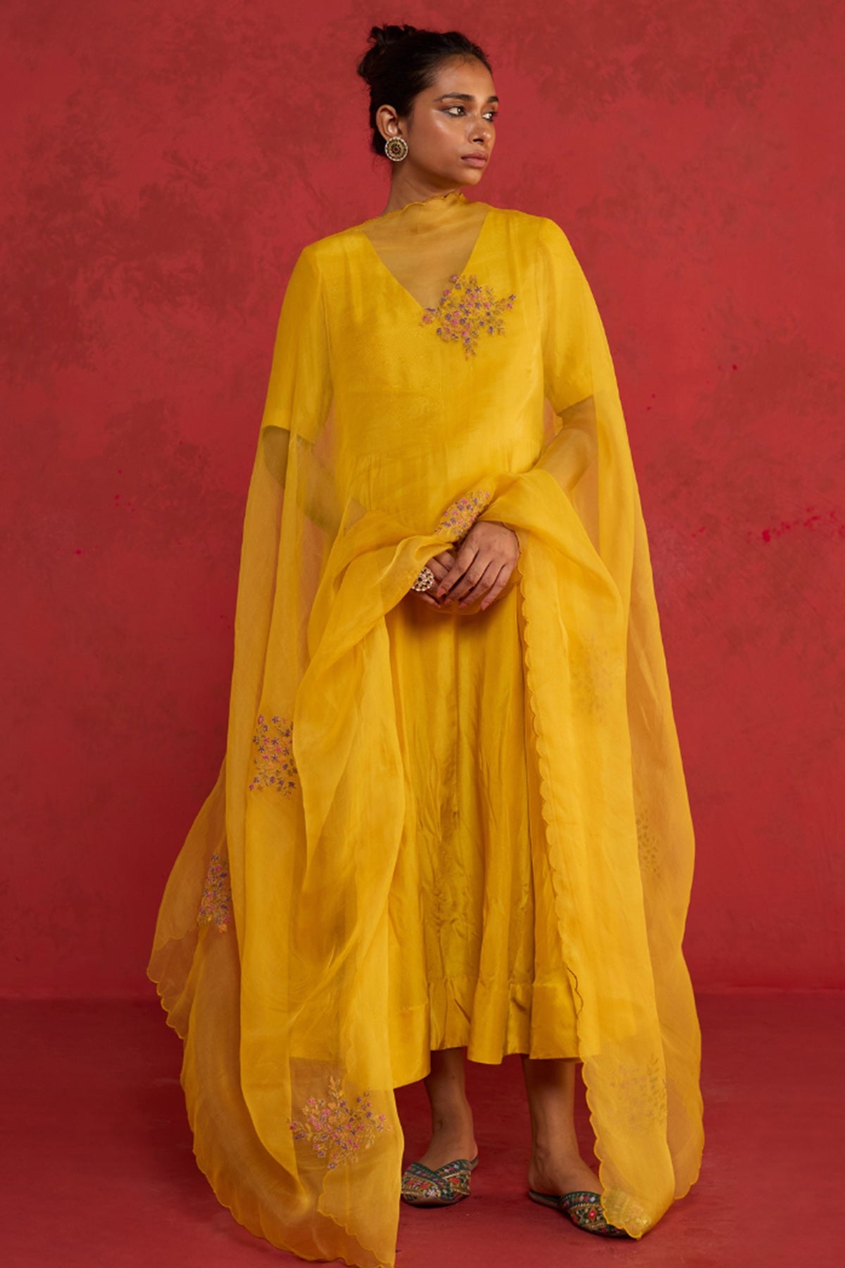 Buy Yellow Silk Handwoven Kurta Set for women by Rhua online available at scrollnshops