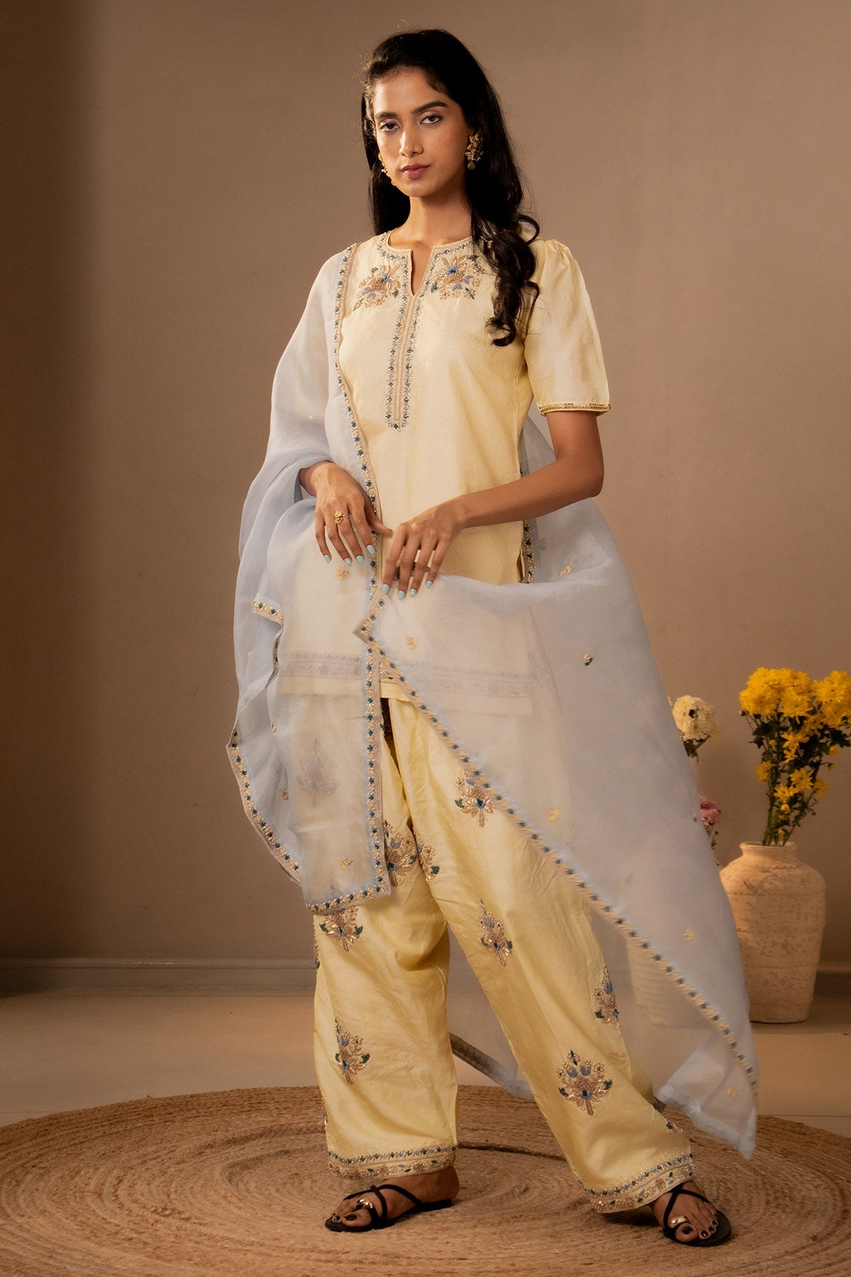 Buy Yellow Silk & Organza Kurta Set for women by Aavya online available at scrollnshops