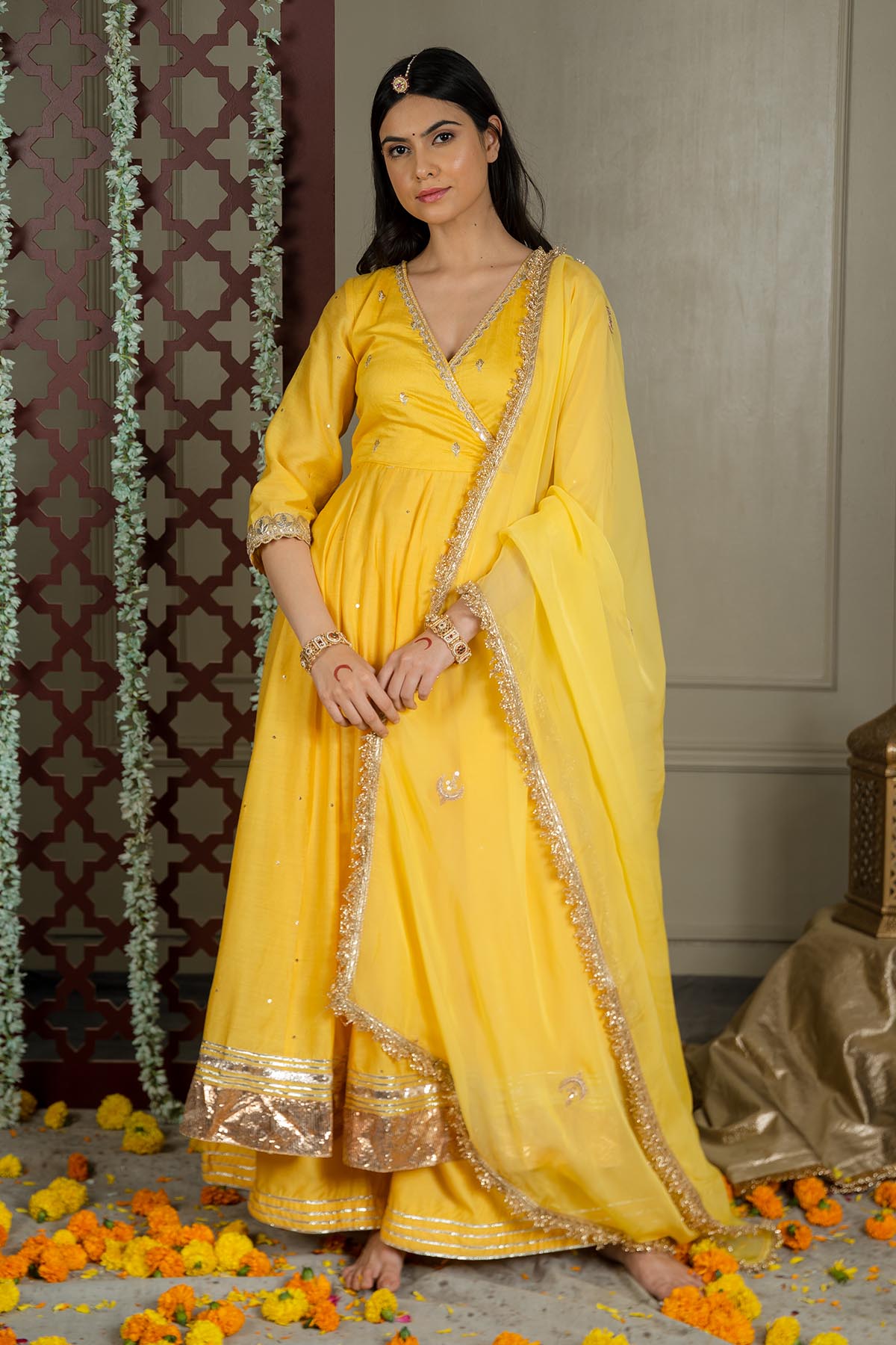 Buy Yellow Silk Organza Lace Dupatta by Shop Gulmohar for women online at ScrollnShops