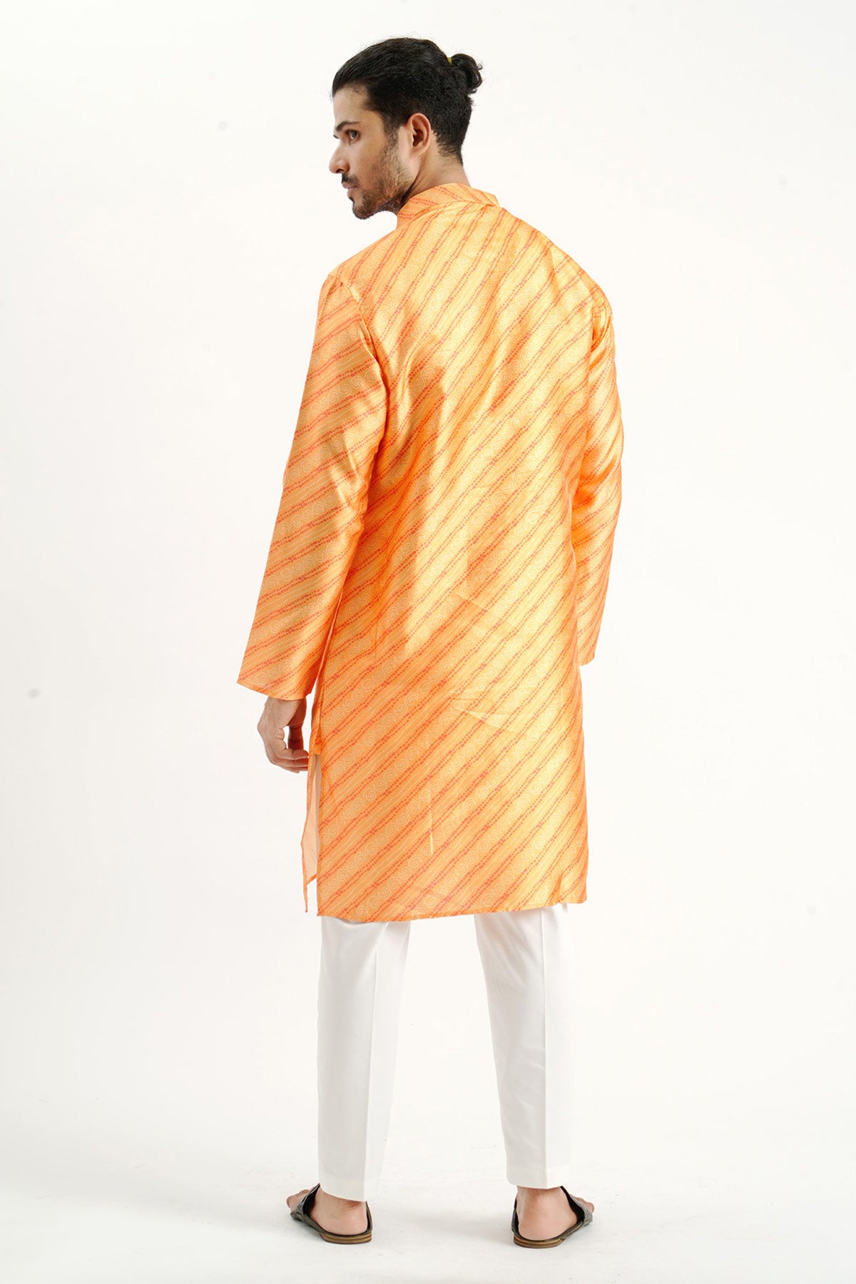 Yellow Silk Print Detail Kurta
