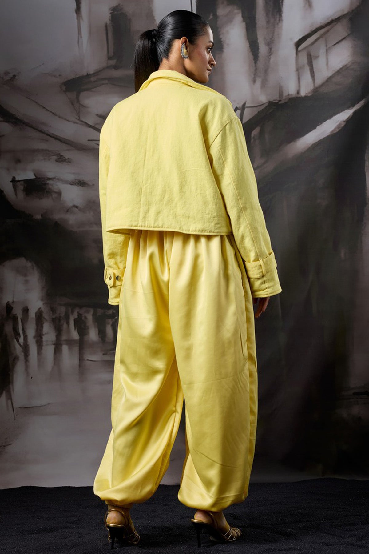 Yellow Silk Satin Balloon Pants
