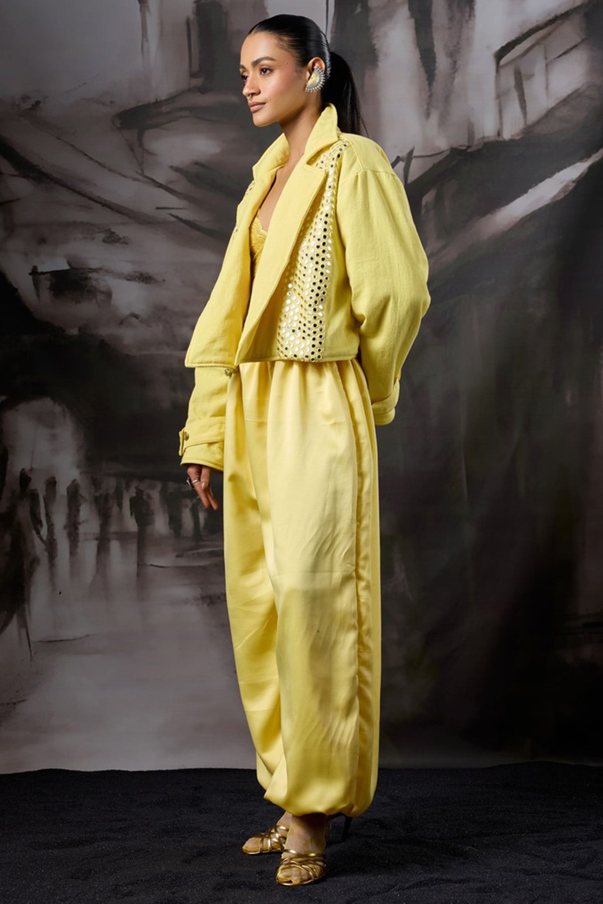 Yellow Silk Satin Balloon Pants