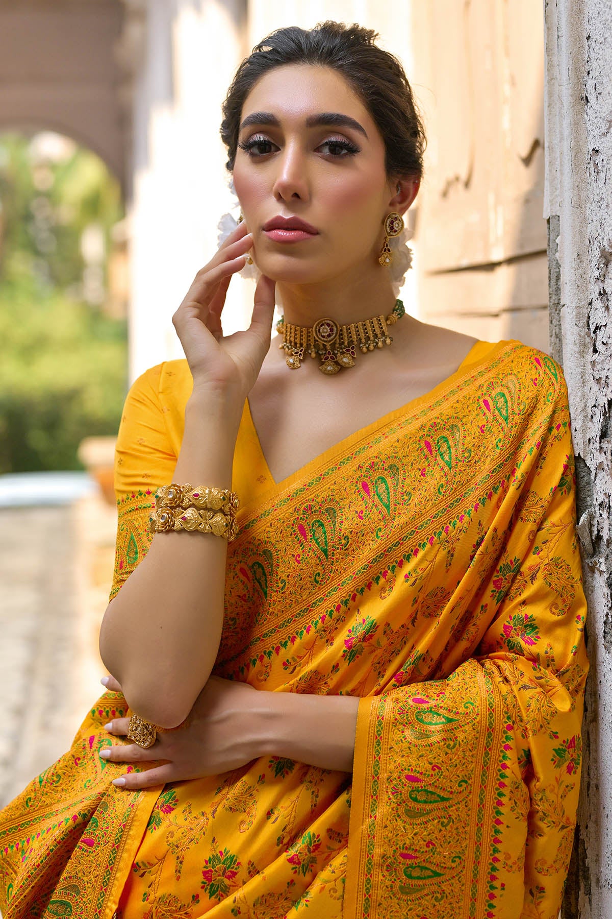 Yellow Silk Thread Woven Saree