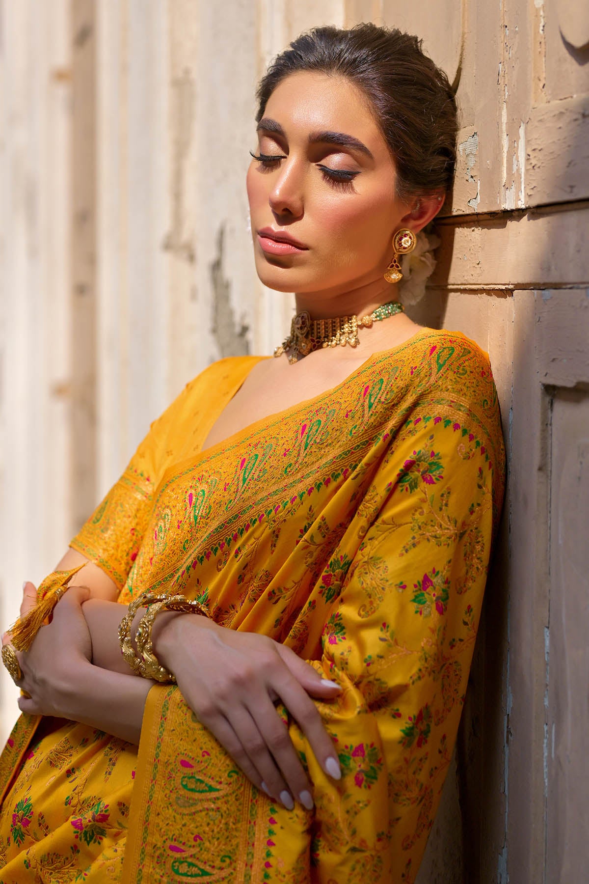 Yellow Silk Thread Woven Saree