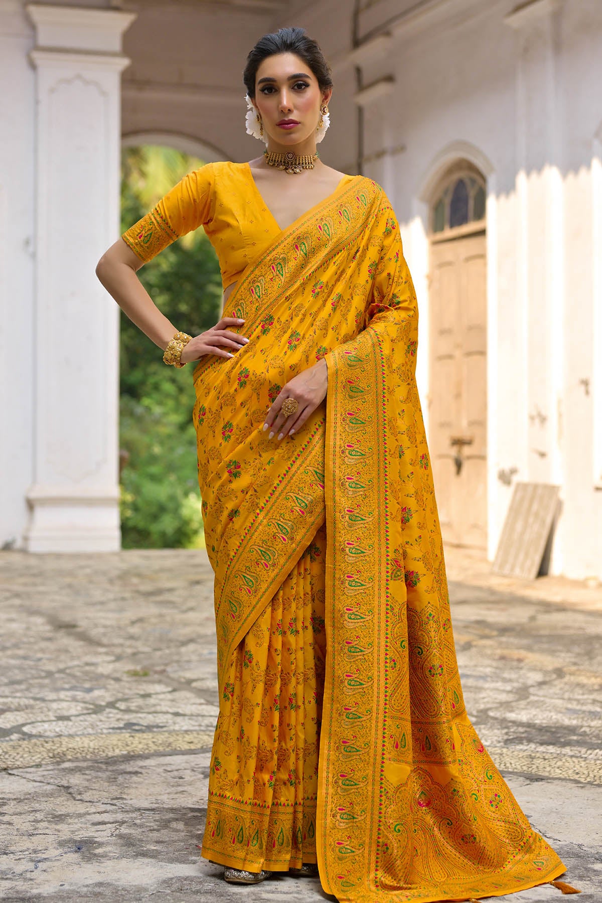 Yellow Silk Thread Woven Saree