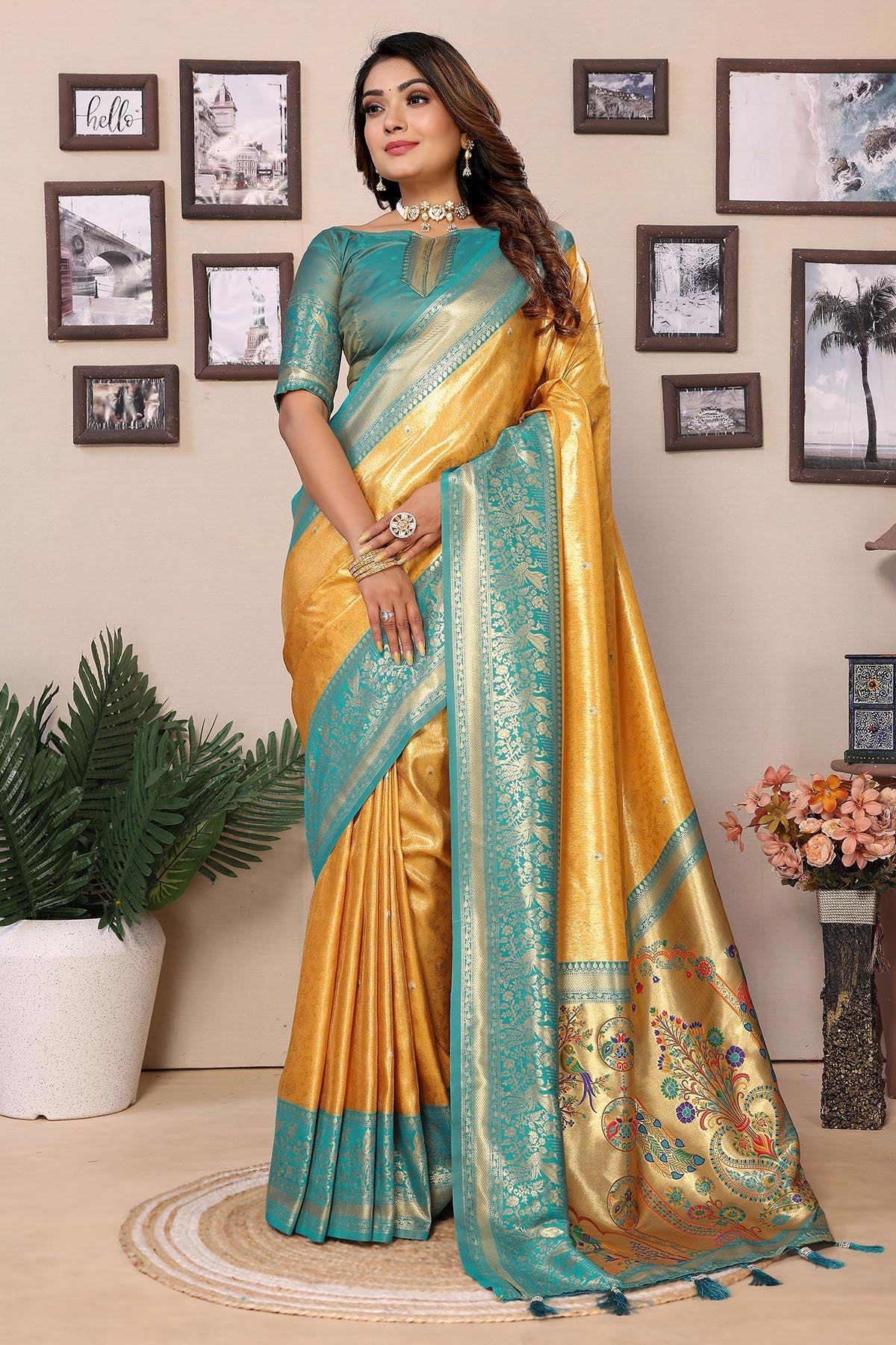 Buy Yellow Silk Weaving Fancy Saree for women by Aastha Fashion online available at scrollnshops