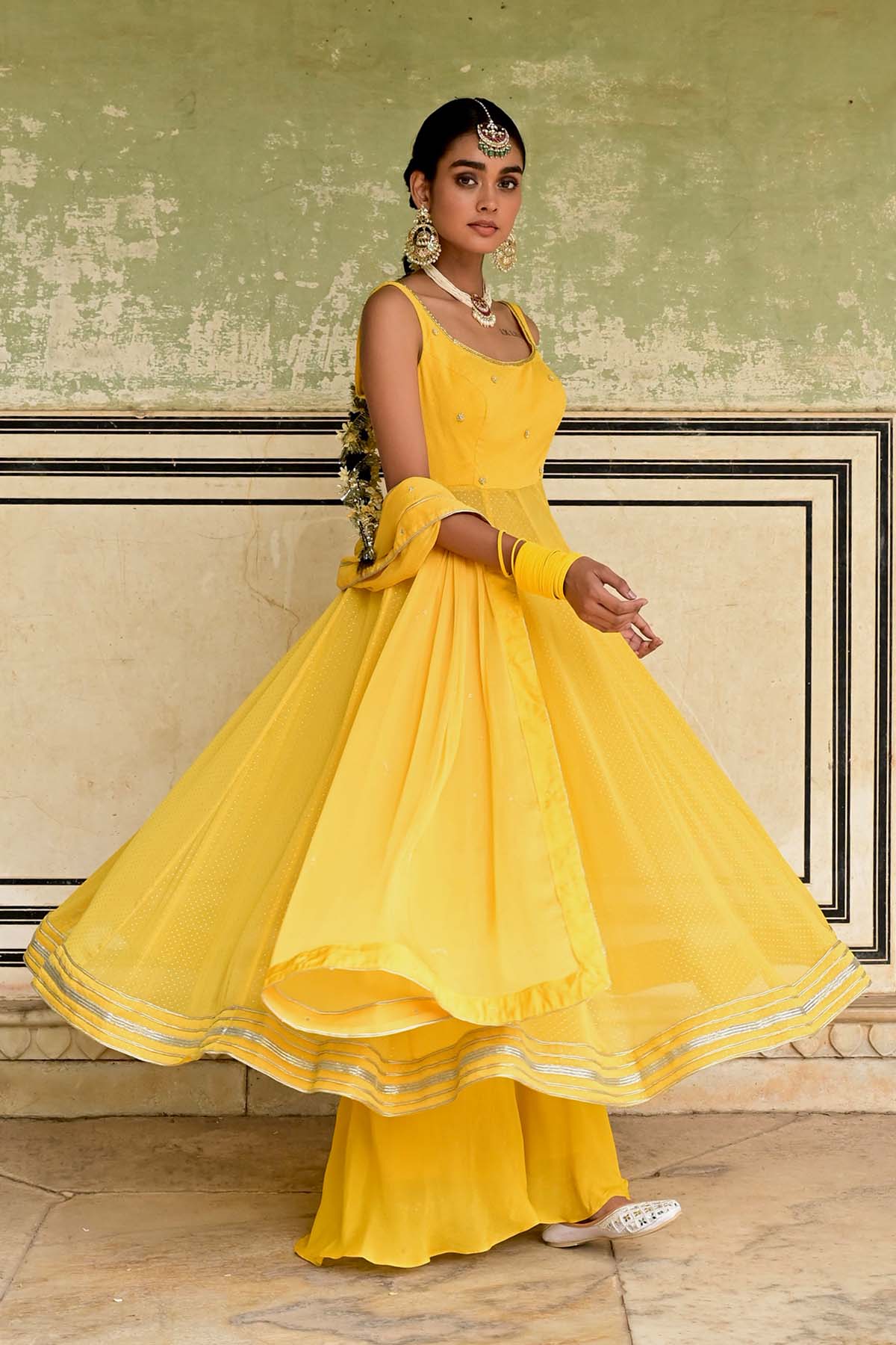 Yellow Sleeveless Anarkali Set