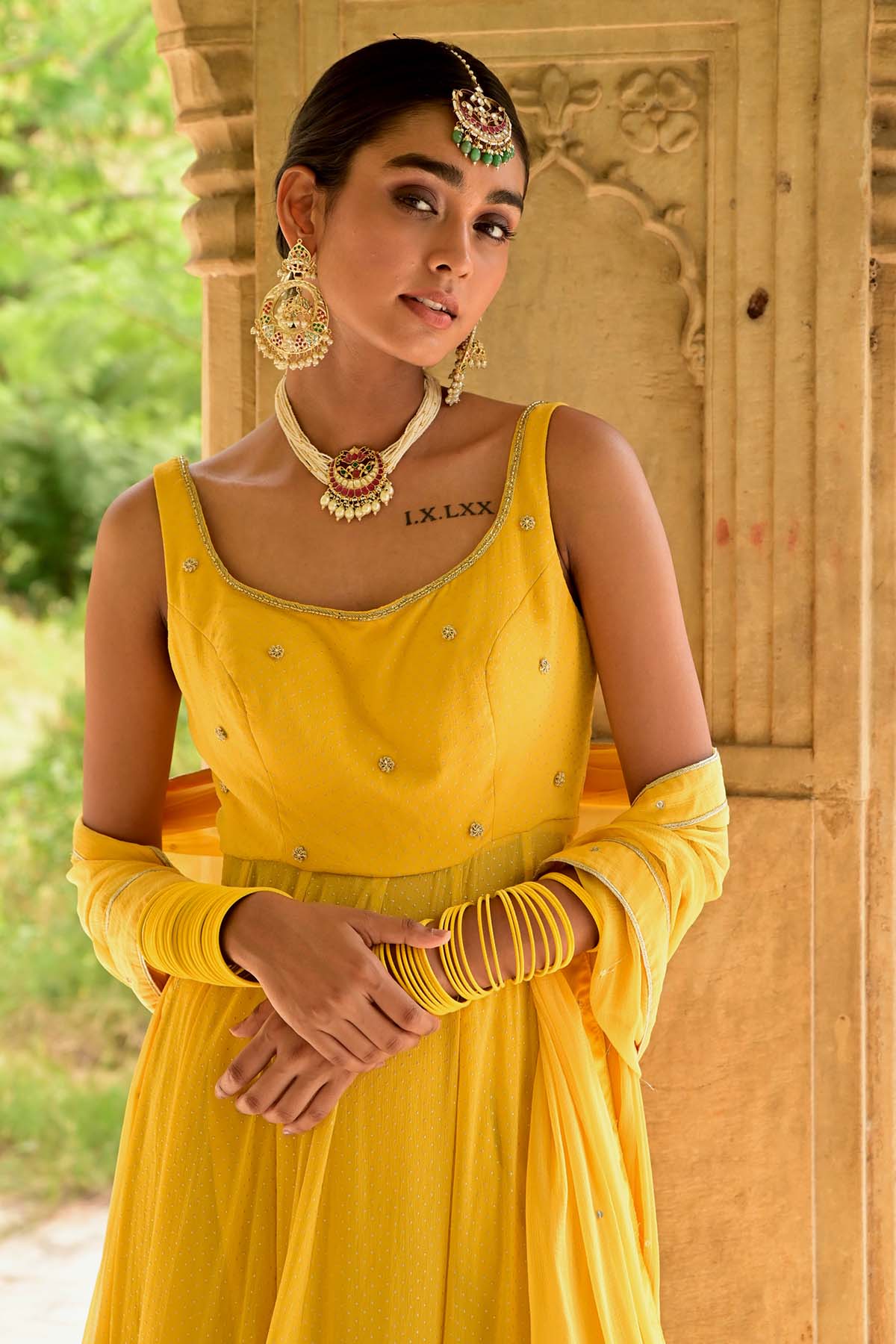 Yellow Sleeveless Anarkali Set