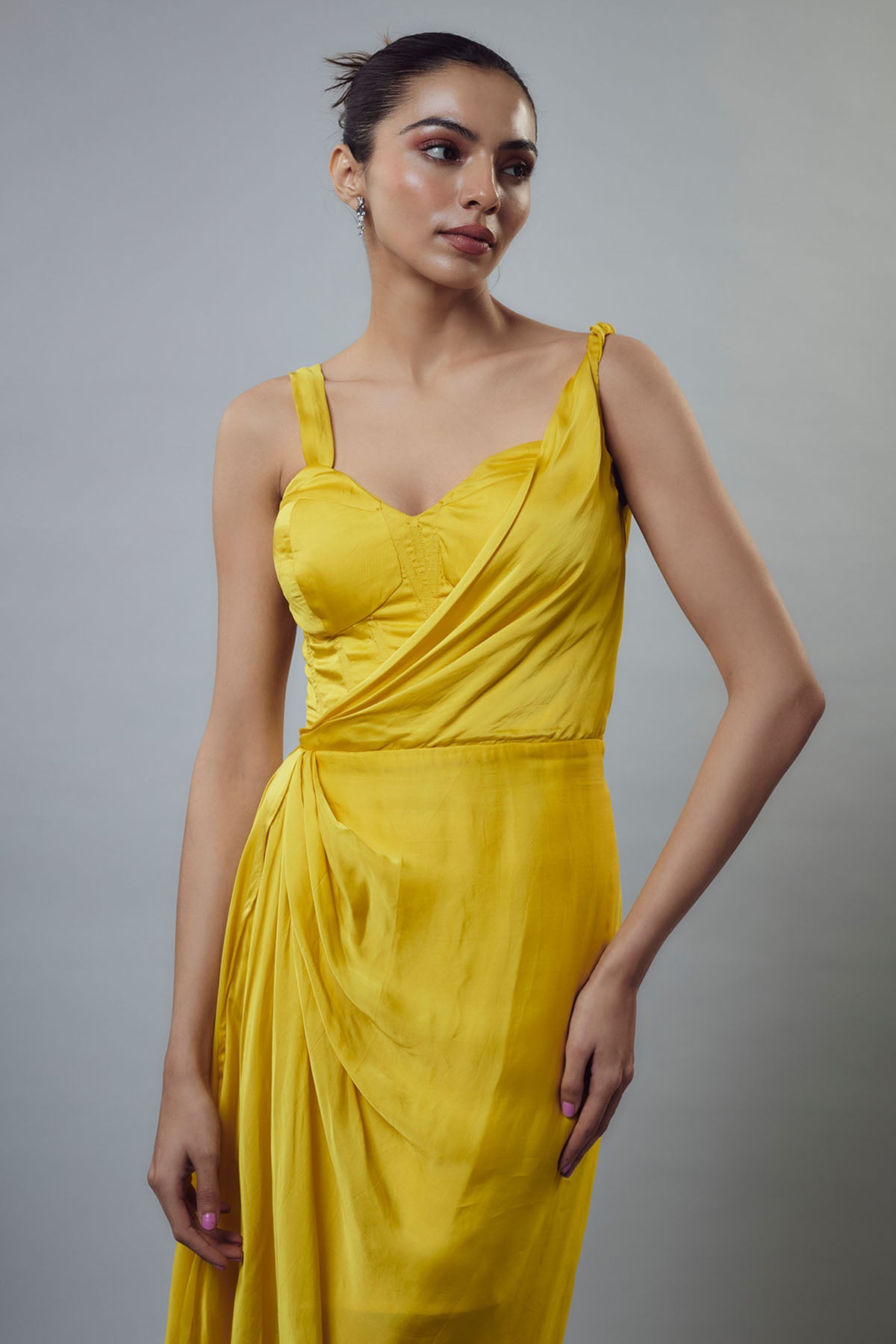 Yellow Sleeveless Drape Gown