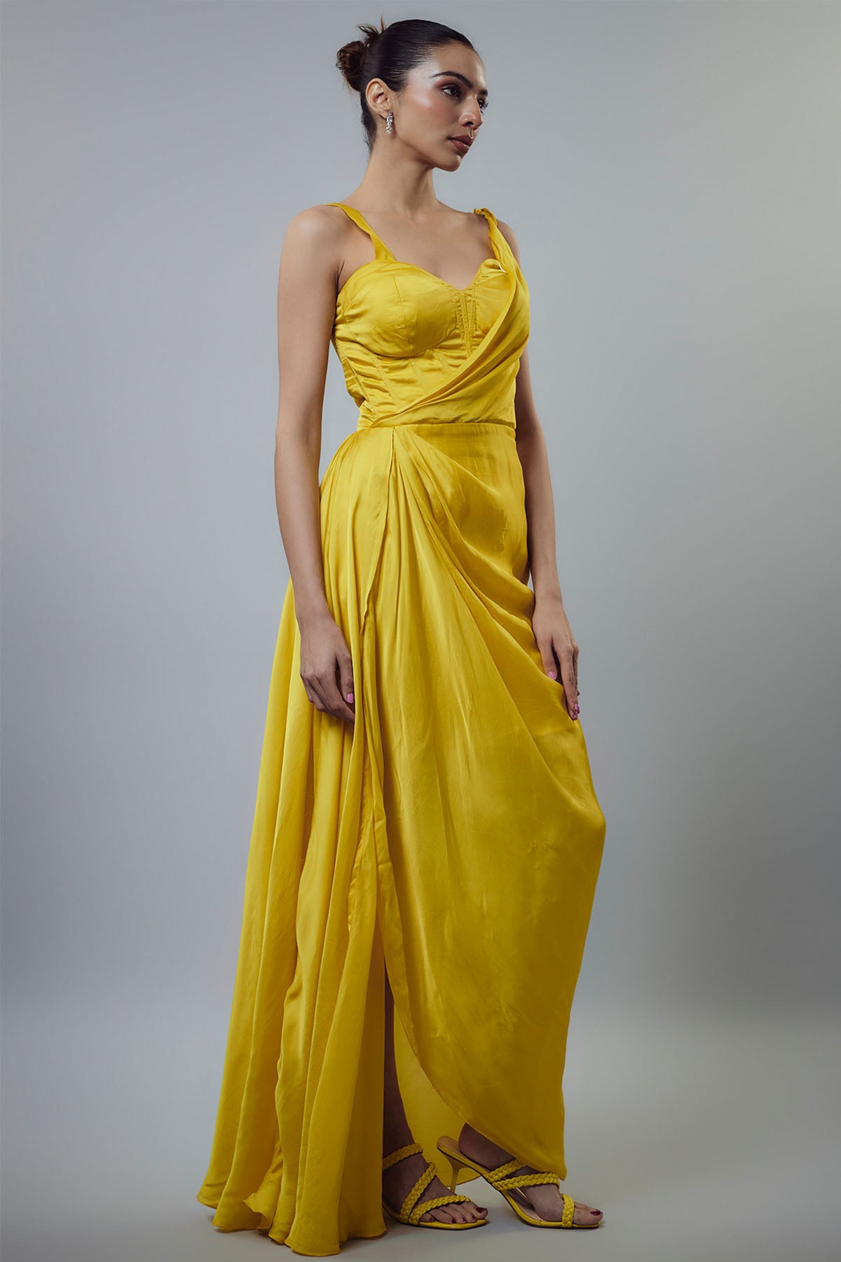 Yellow Sleeveless Drape Gown
