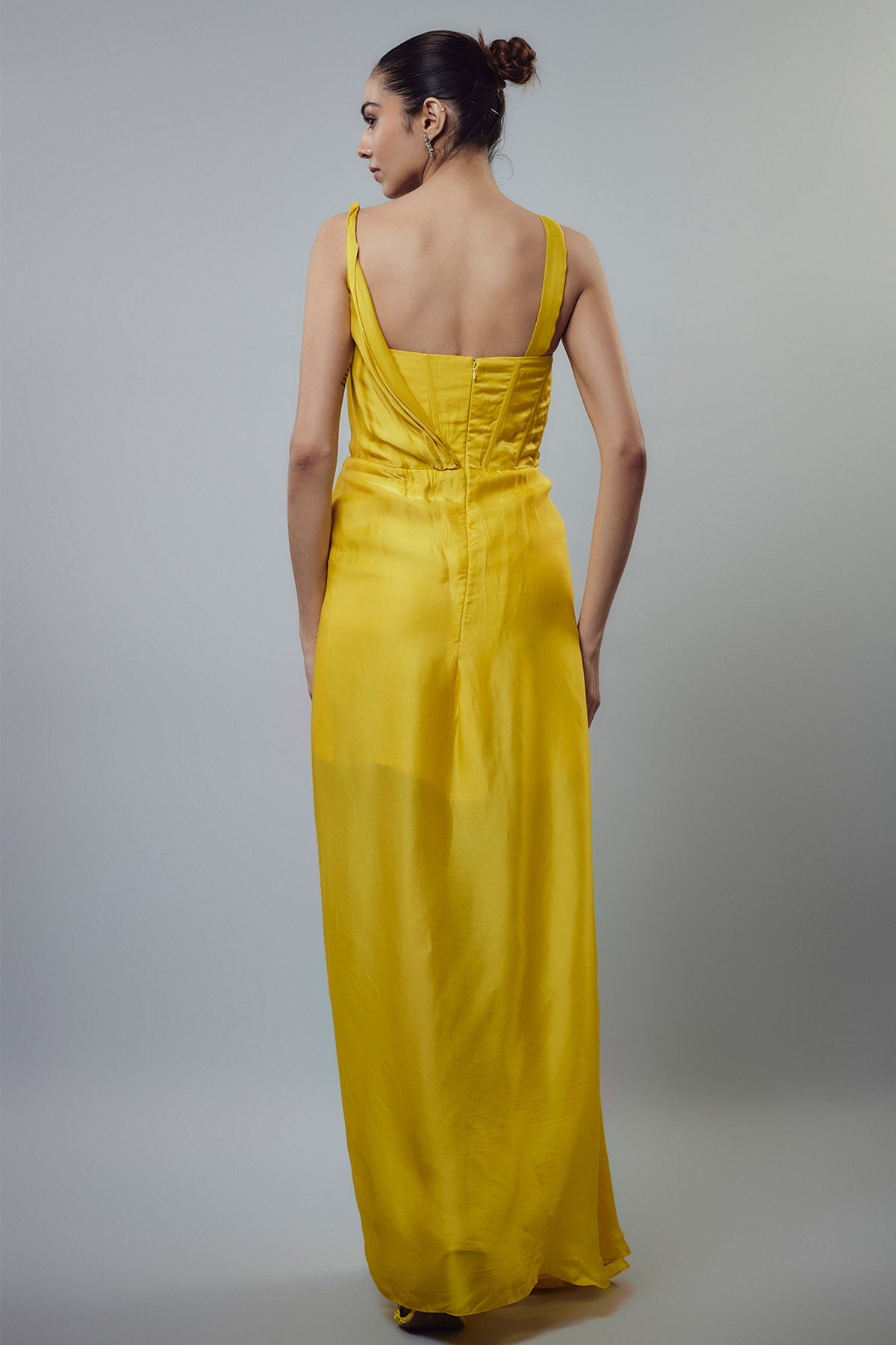 Yellow Sleeveless Drape Gown