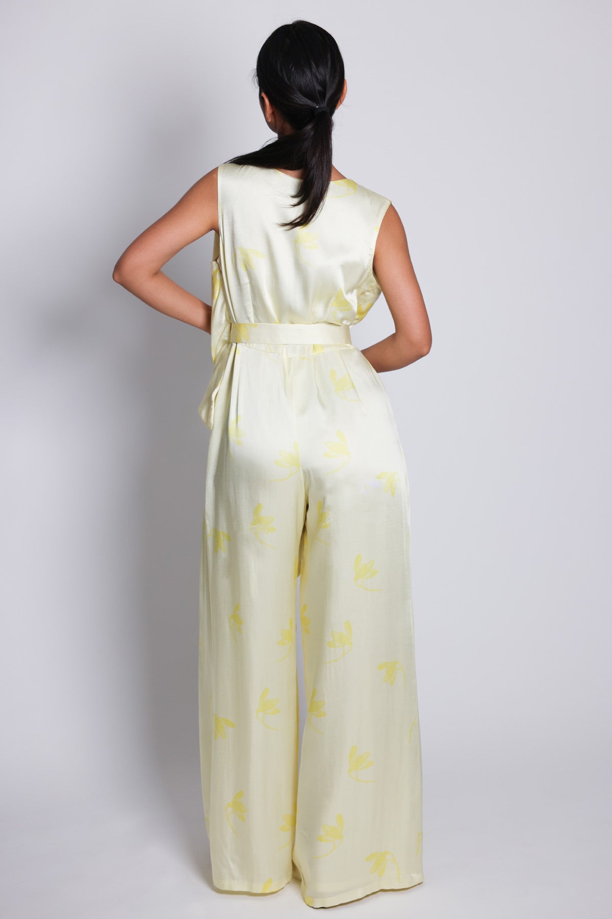 Yellow Sleeveless Drape Jumpsuit