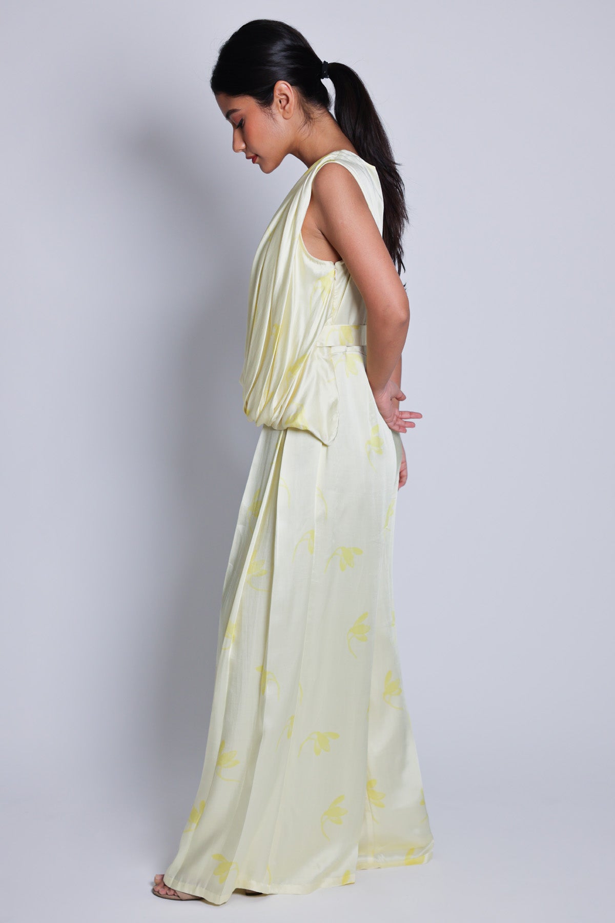 Yellow Sleeveless Drape Jumpsuit