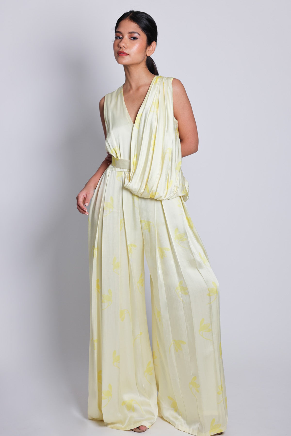Buy Arya Giri Yellow Sleeveless Drape Jumpsuit