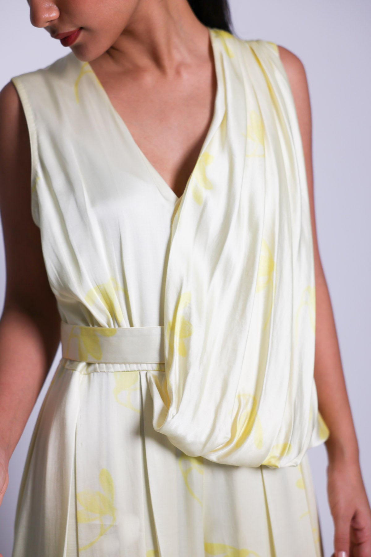 Yellow Sleeveless Drape Jumpsuit