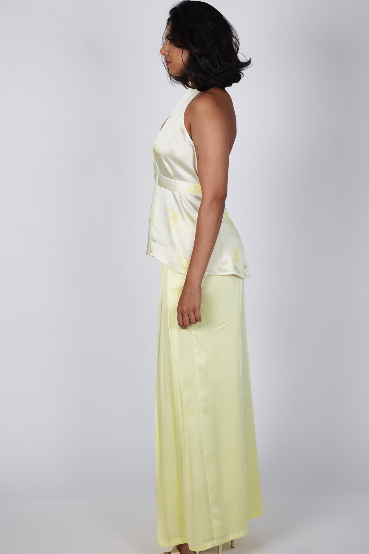 Yellow Sleeveless Drape Top