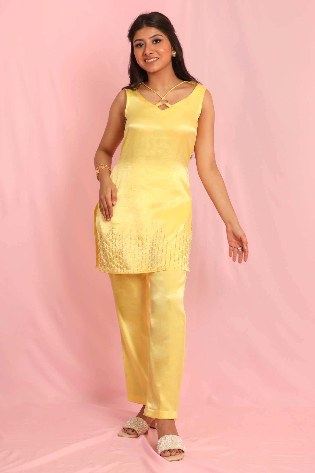 Deeya The Fashion House Yellow Sleeveless Kurta & Pants for women online at ScrollnShops