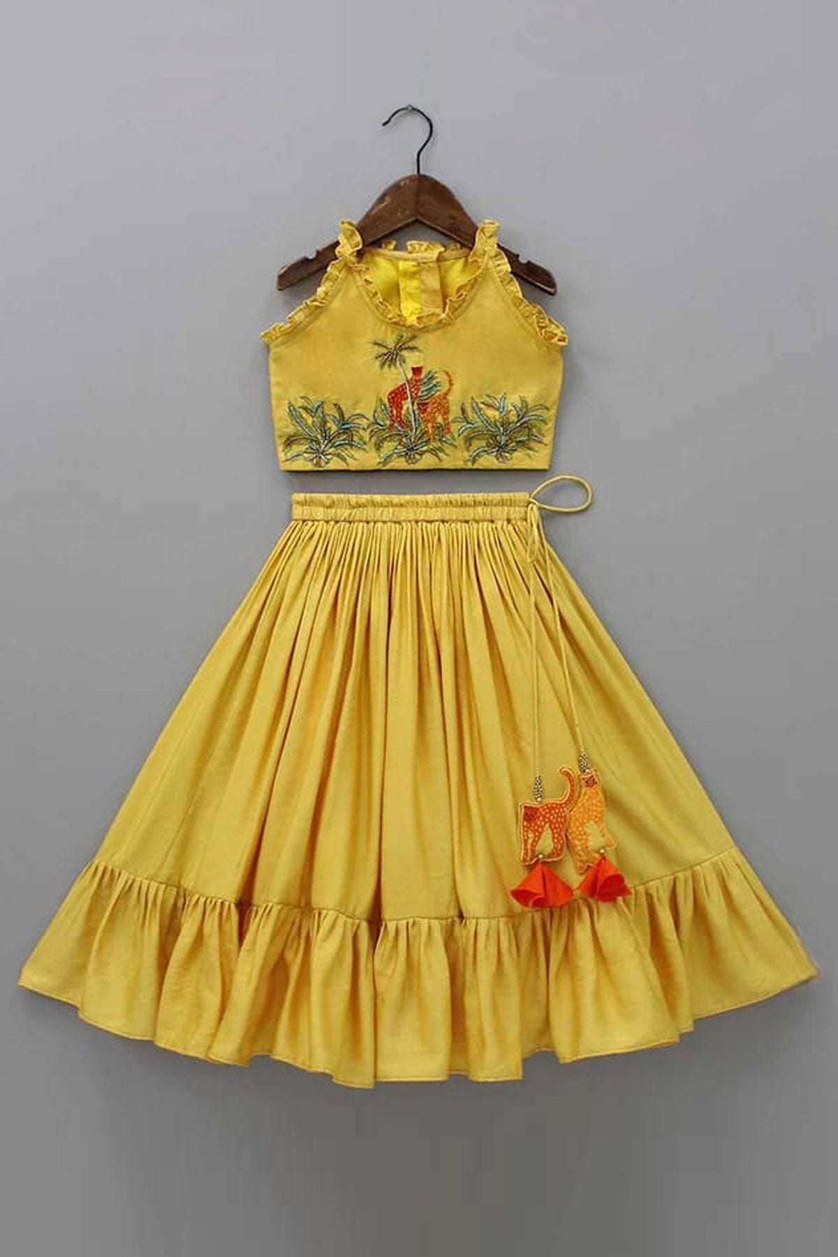 Little Brats Yellow Sleeveless Lehenga Set for girl online at ScrollnShops