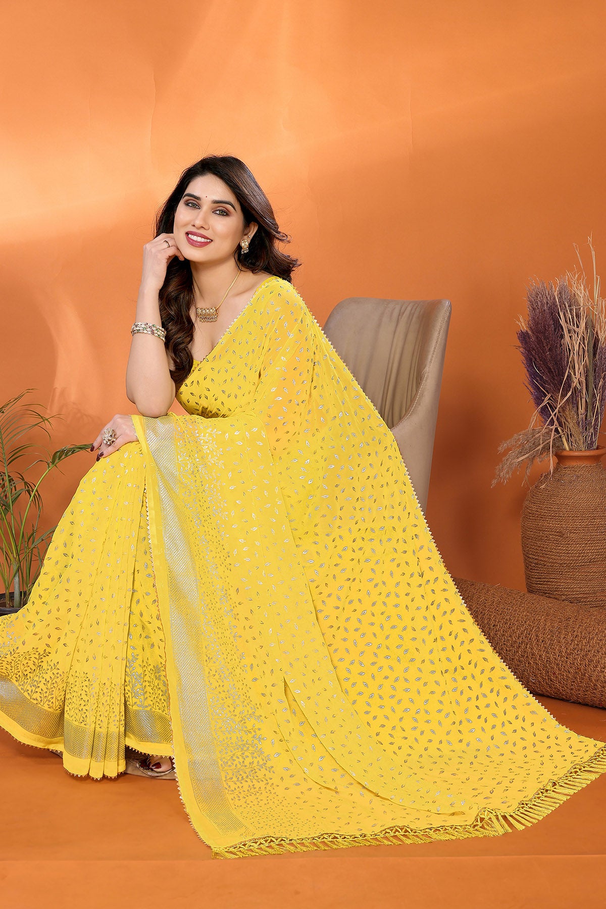 Yellow Small & Zalar Lace Saree