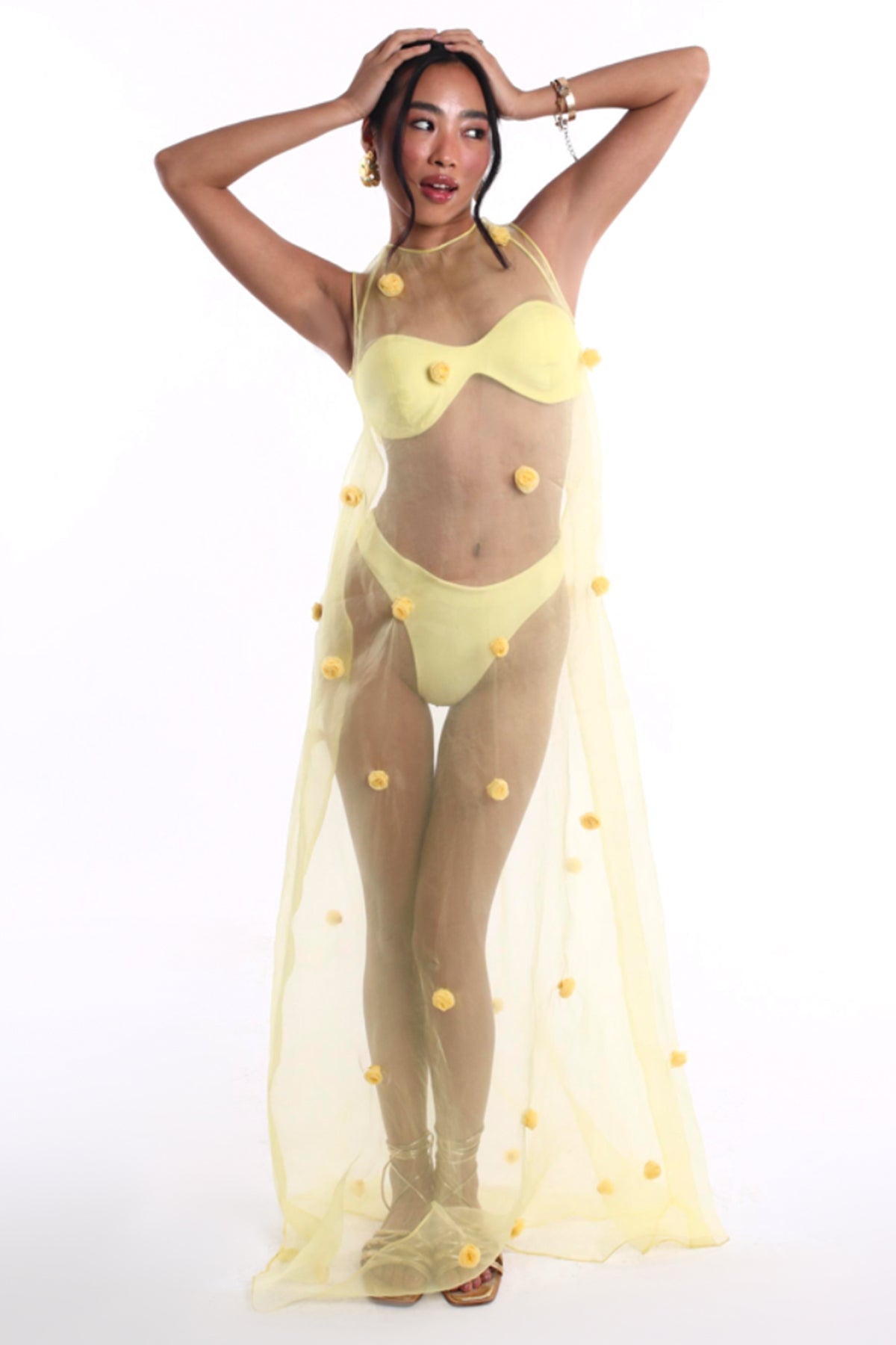 Buy Yellow Soft Net Flower Dress for women by GKDedit online available at scrollnshops