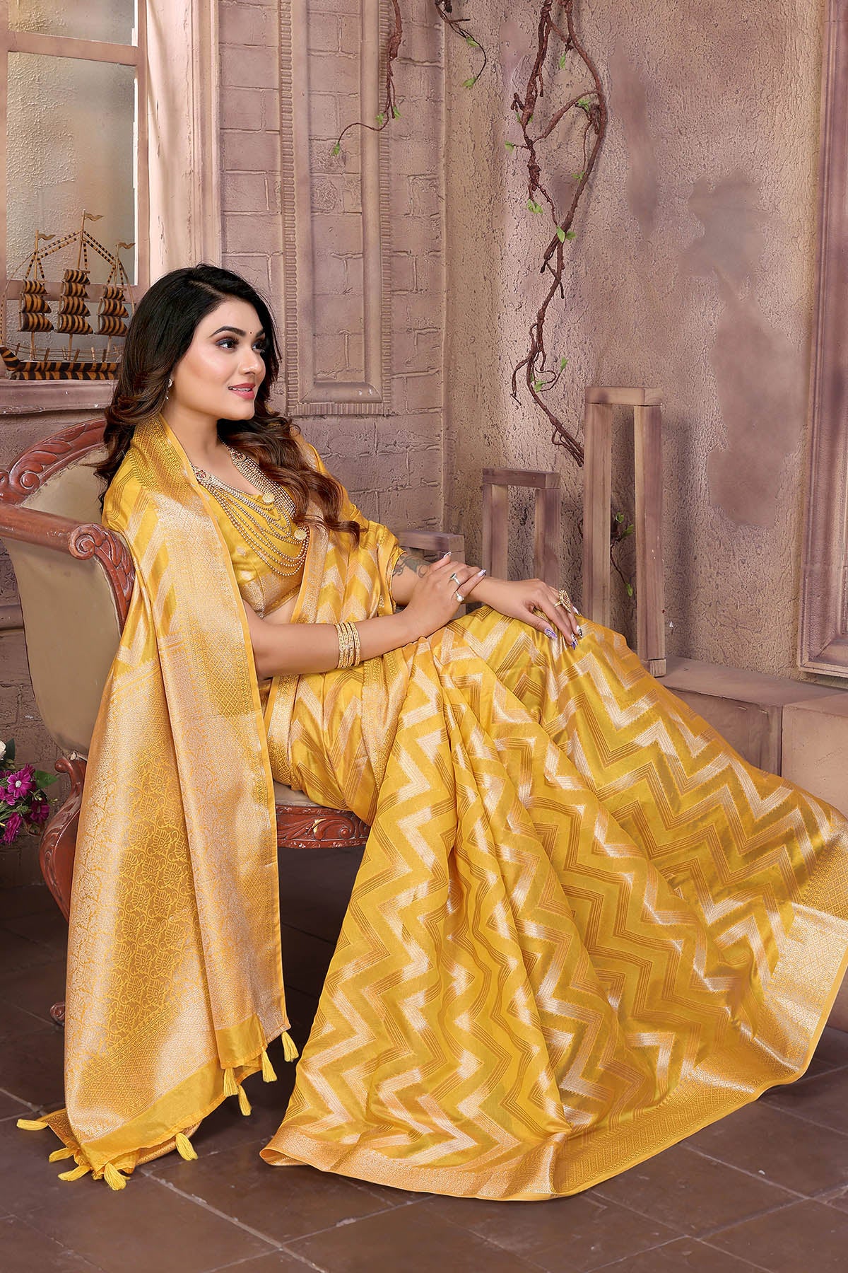 Yellow Soft Organza Silk Saree