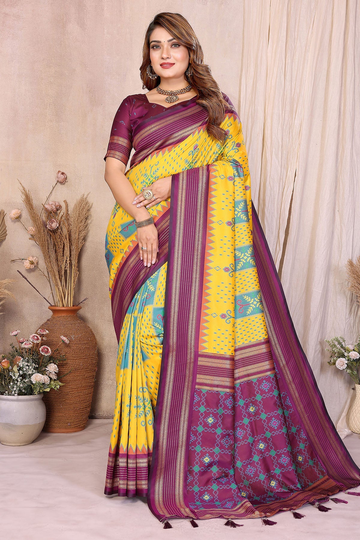 Buy Yellow Soft Silk Fancy Saree for women by Aastha Fashion online available at scrollnshops