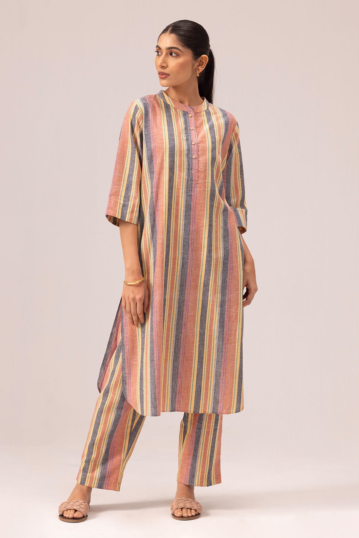 Buy Yellow Striped Kurta & Pants By Label Shreya Sharma For Women Online at ScrollnShops