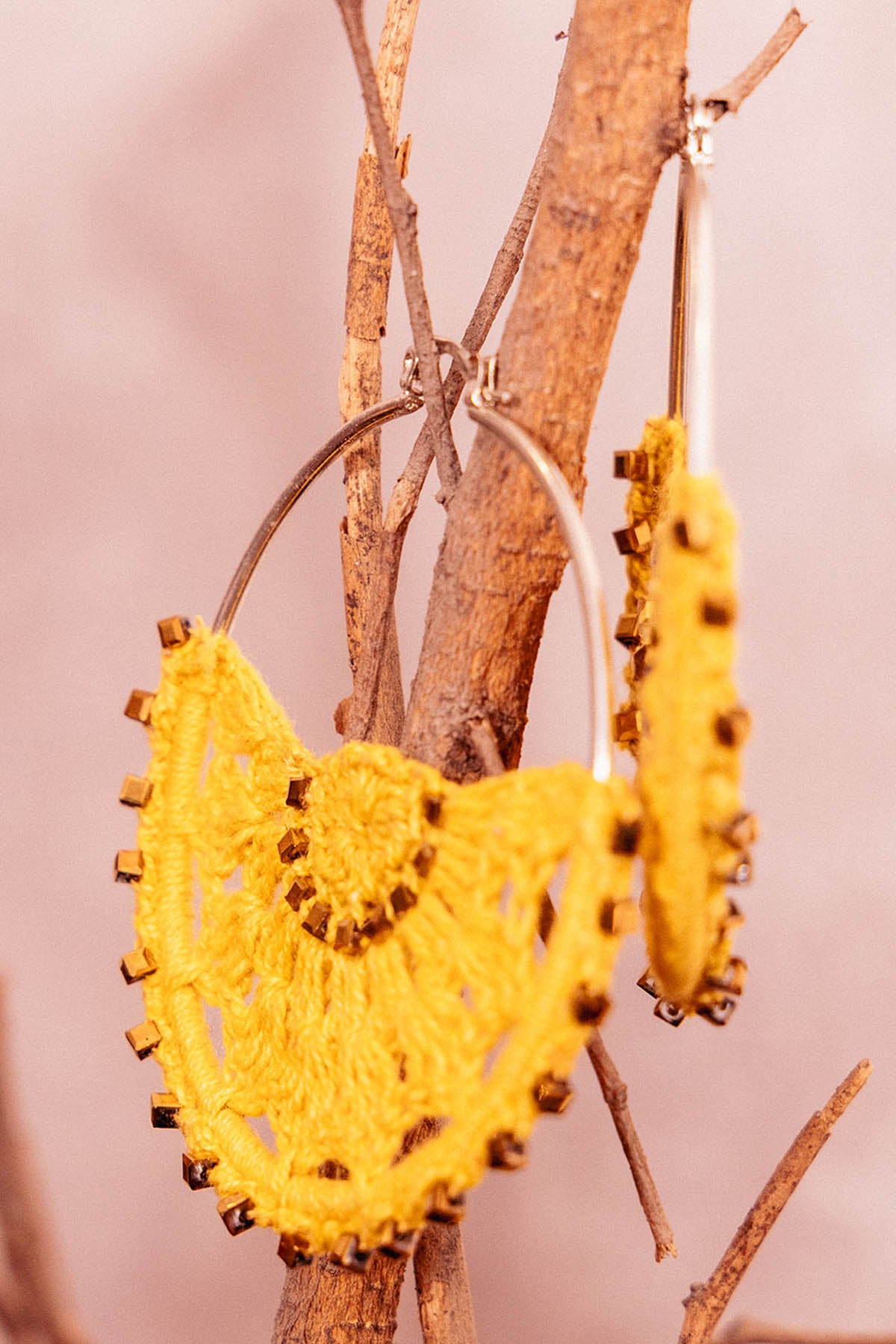 Yellow Thread Chandbali Earrings