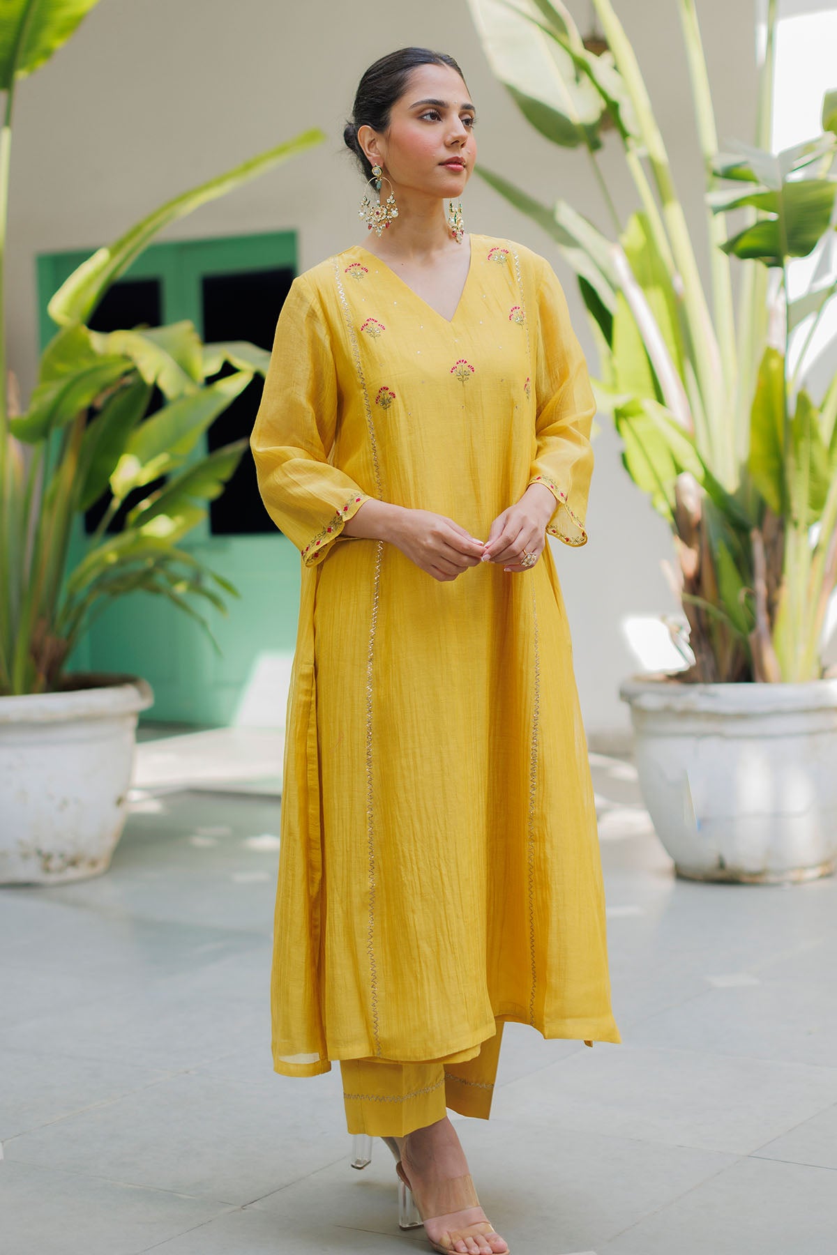 Yellow Thread Detail Kurta Set