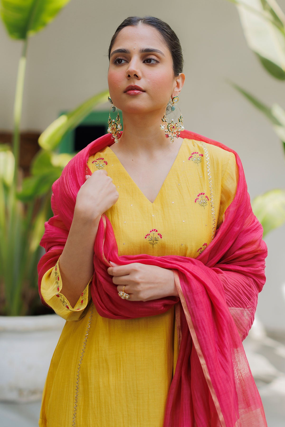 Yellow Thread Detail Kurta Set