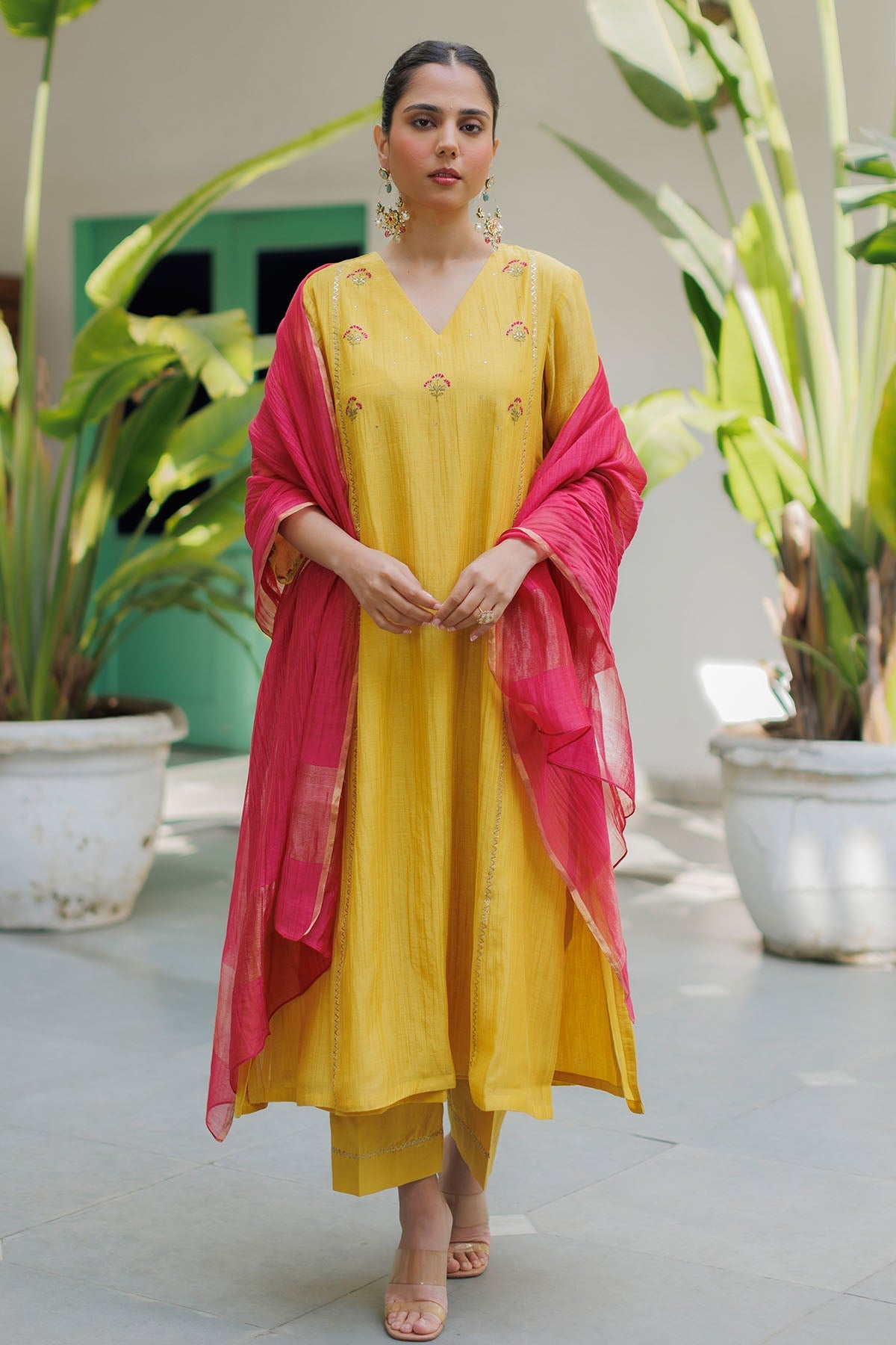 Buy Yellow Thread Detail Kurta Set by Silpaa for women online at ScrollnShops